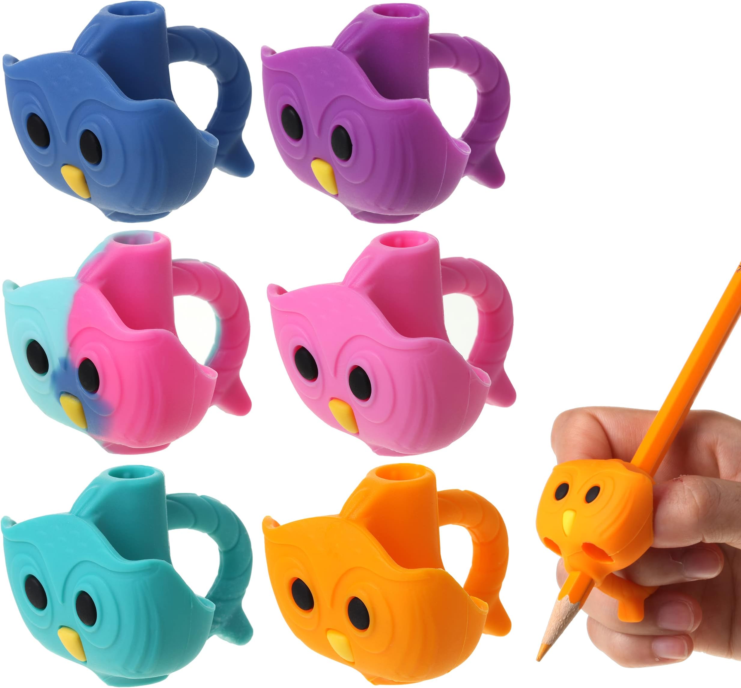 Mr. Pen Owl Pencil Grips, 6 pcs, Silicone Gel, Cute, Fits Pencils, Pens, Crayons