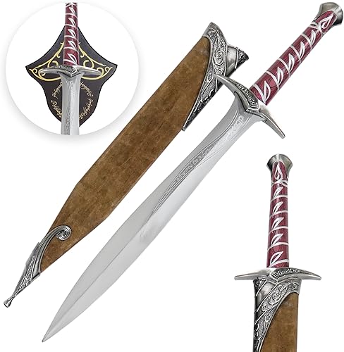 Miniatura 3 de "Daga inspirada en elfos hecha a mano con placa de exhibición y funda de cuero" Fantasía, espada de cosplay, la mejor espada para coleccionistas