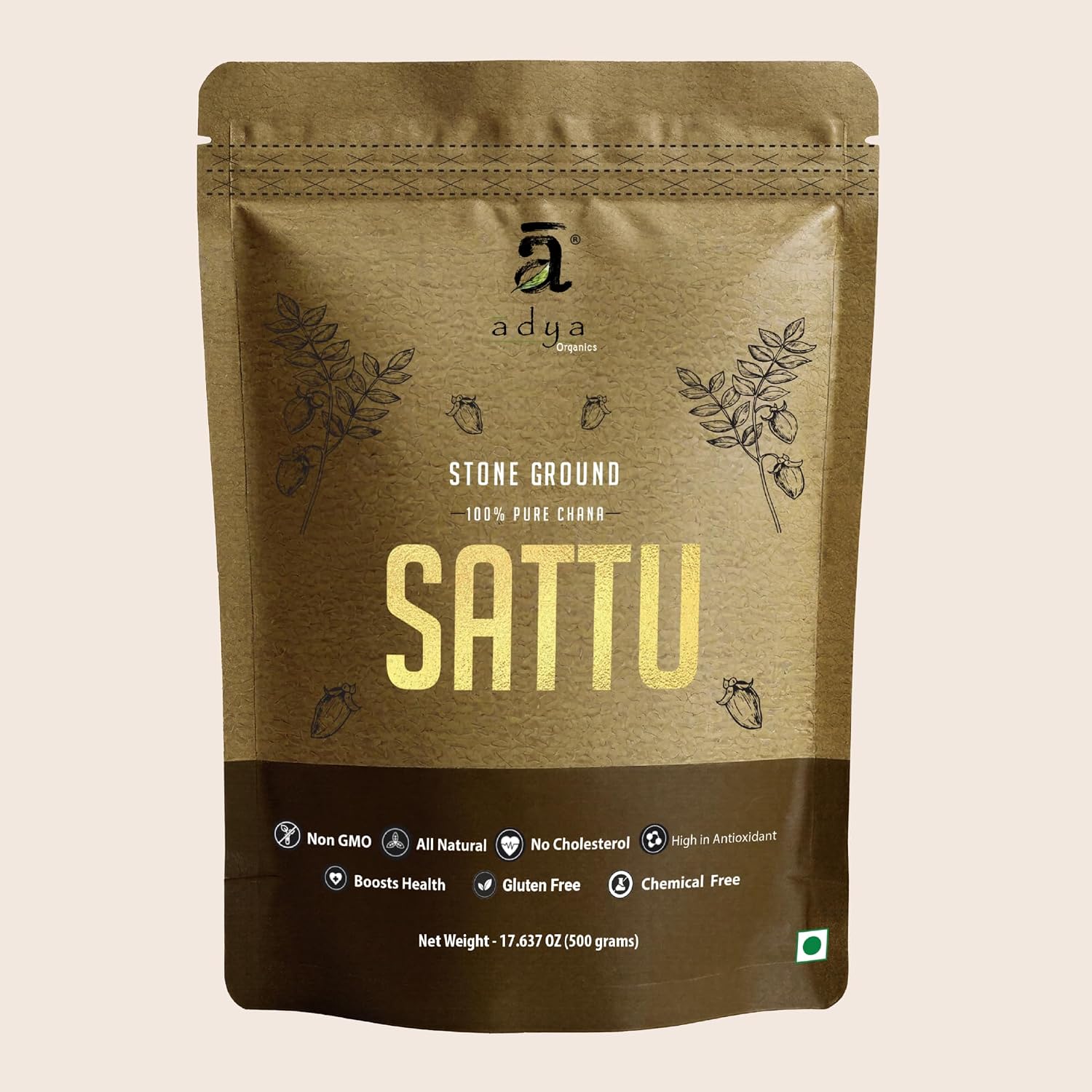 Adya Organics Chana Sattu Powder 500g | Stone-Ground & Iron-Roasted ...