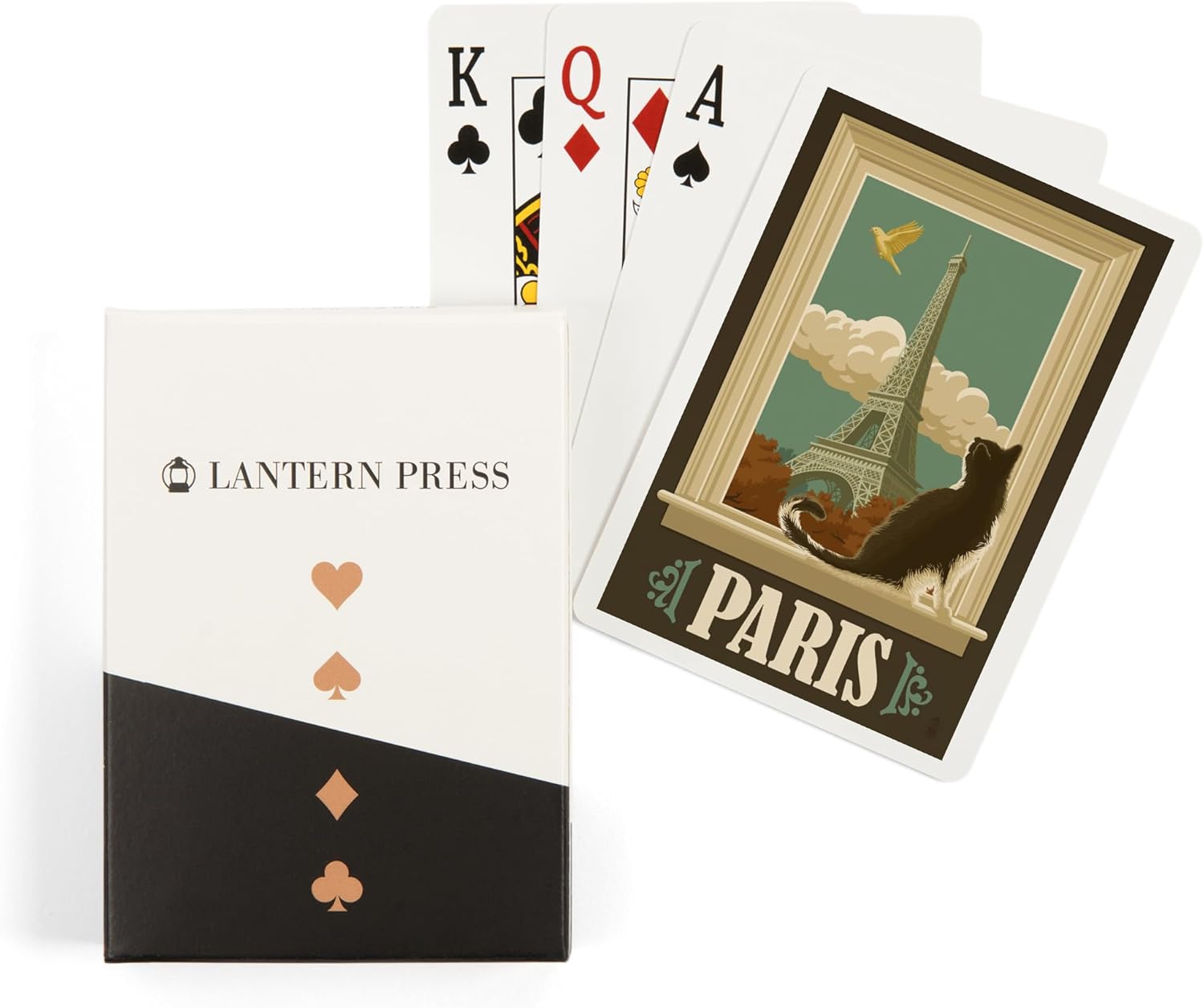 Lantern Press Paris, France, Eiffel Tower and Cat Window, 52 Playing Cards for Adults, Poker Size Card Deck