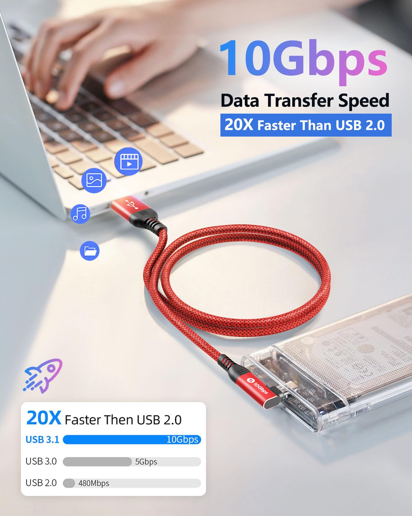 UGREEN Câble USB C Coudé 90 Degrés Charge Rapide 3A Nylon