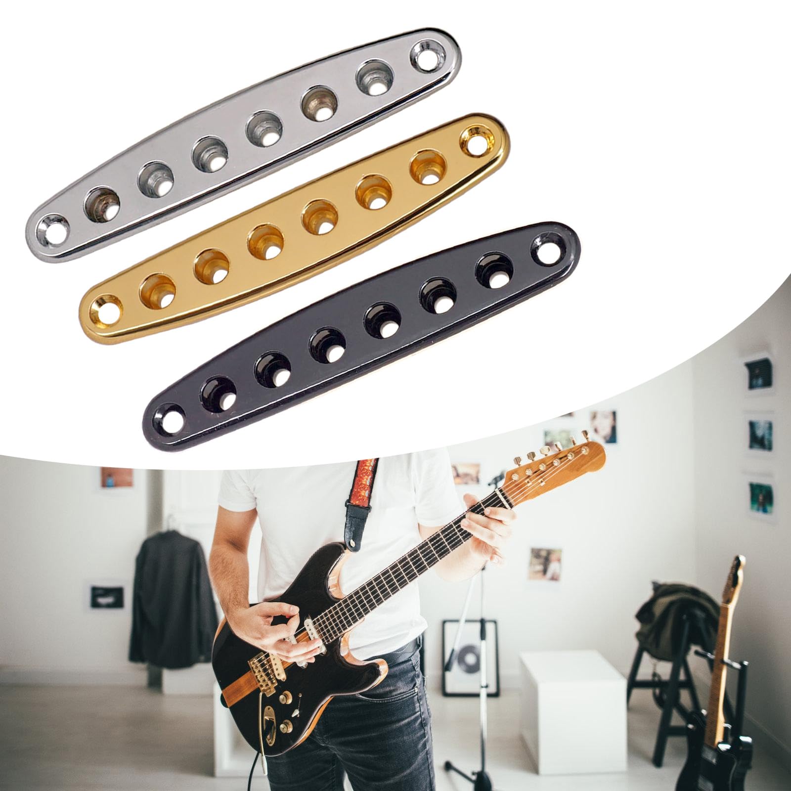 XISAOK Zincs Alloy Guitar String Through Plate Guitar Bridge String Thru Body Ferrules Bushing Plate Guitar Accessories