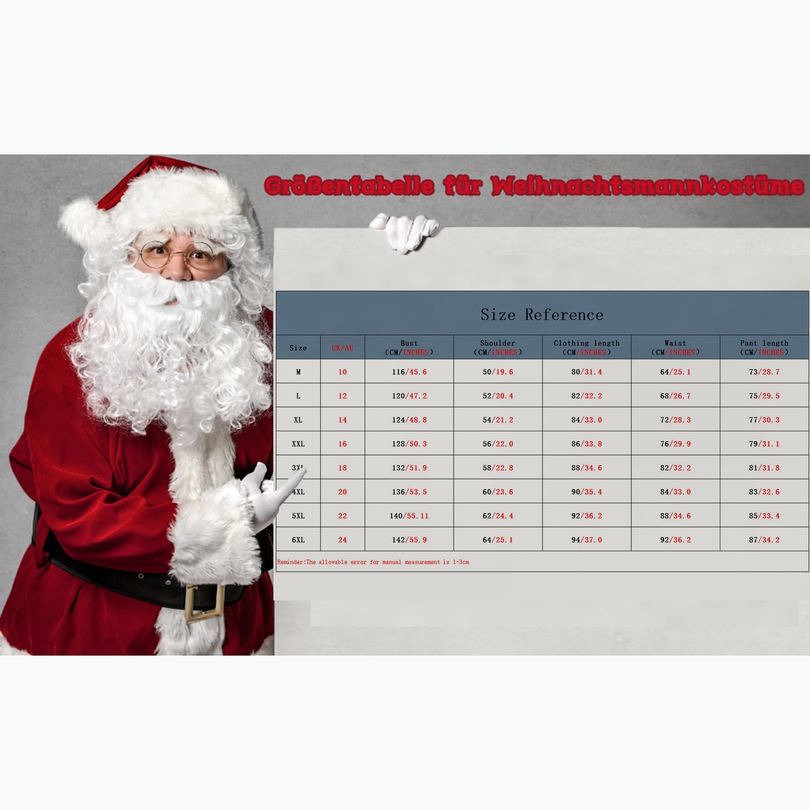 12pcs Costume de père noël Ensemble, noël Grande Taille Costume, père noël en Velours de Luxe pour Hommes Adultes Adolescent M - 5XL, Costume de Père Noël pour Hommes