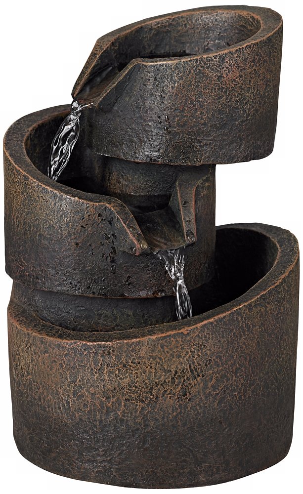 3-Tier Bronze Stone Contemporary 9 34 High Tabletop Outdoor Fountain | Small Zen Modern Indoor Decor Tiered Waterfall Cascading Water Feature for Outside Garden Patio Yard Desk Backyard Porch product thumbnail 5