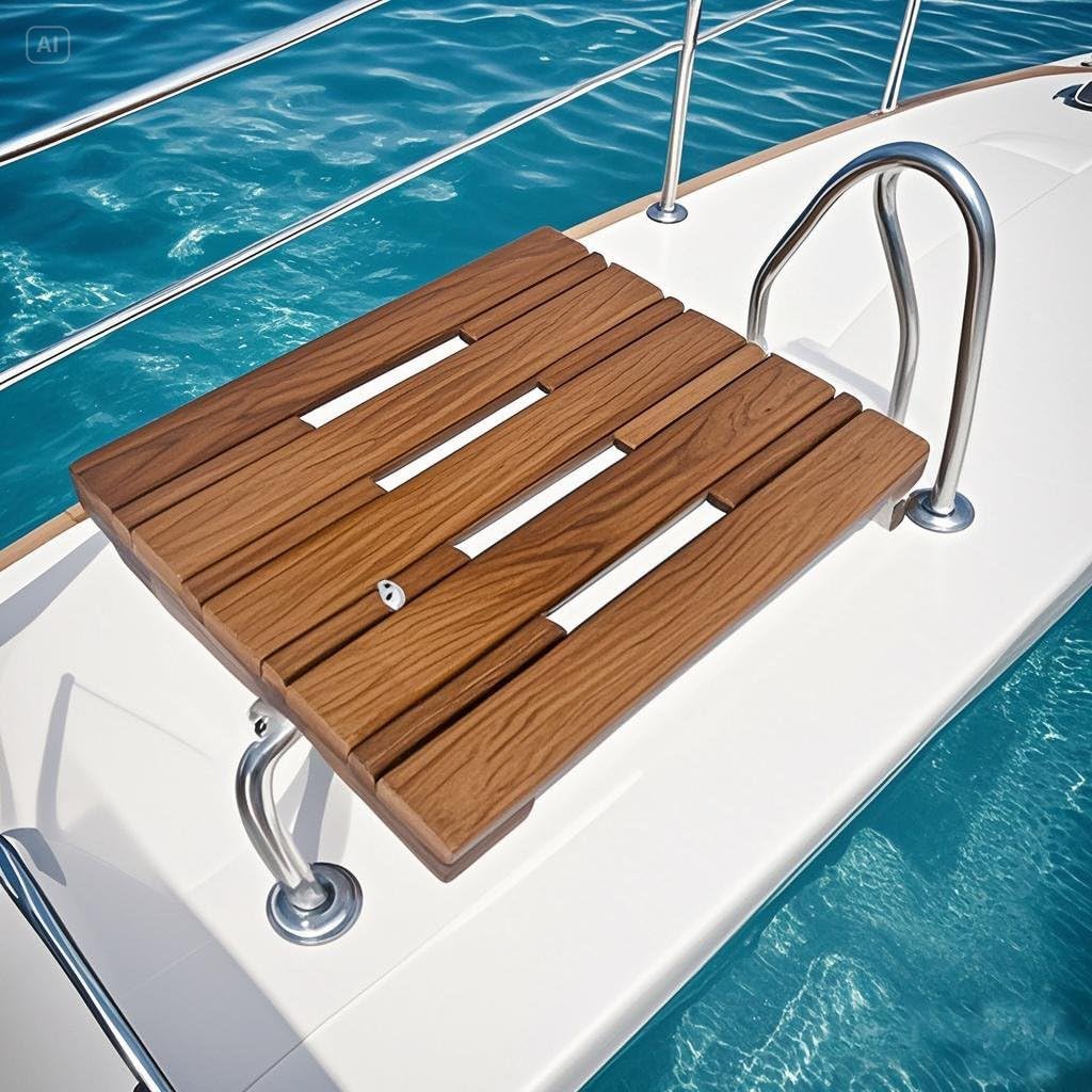Teak Swim Platform for Boats, 17.7 * 14.6 * 1.6“ Marine-Grade Teak Wood Decking Step/Seat, Waterproof & Non-Slip Boat Accessory for Yacht, Sailboat, Dock