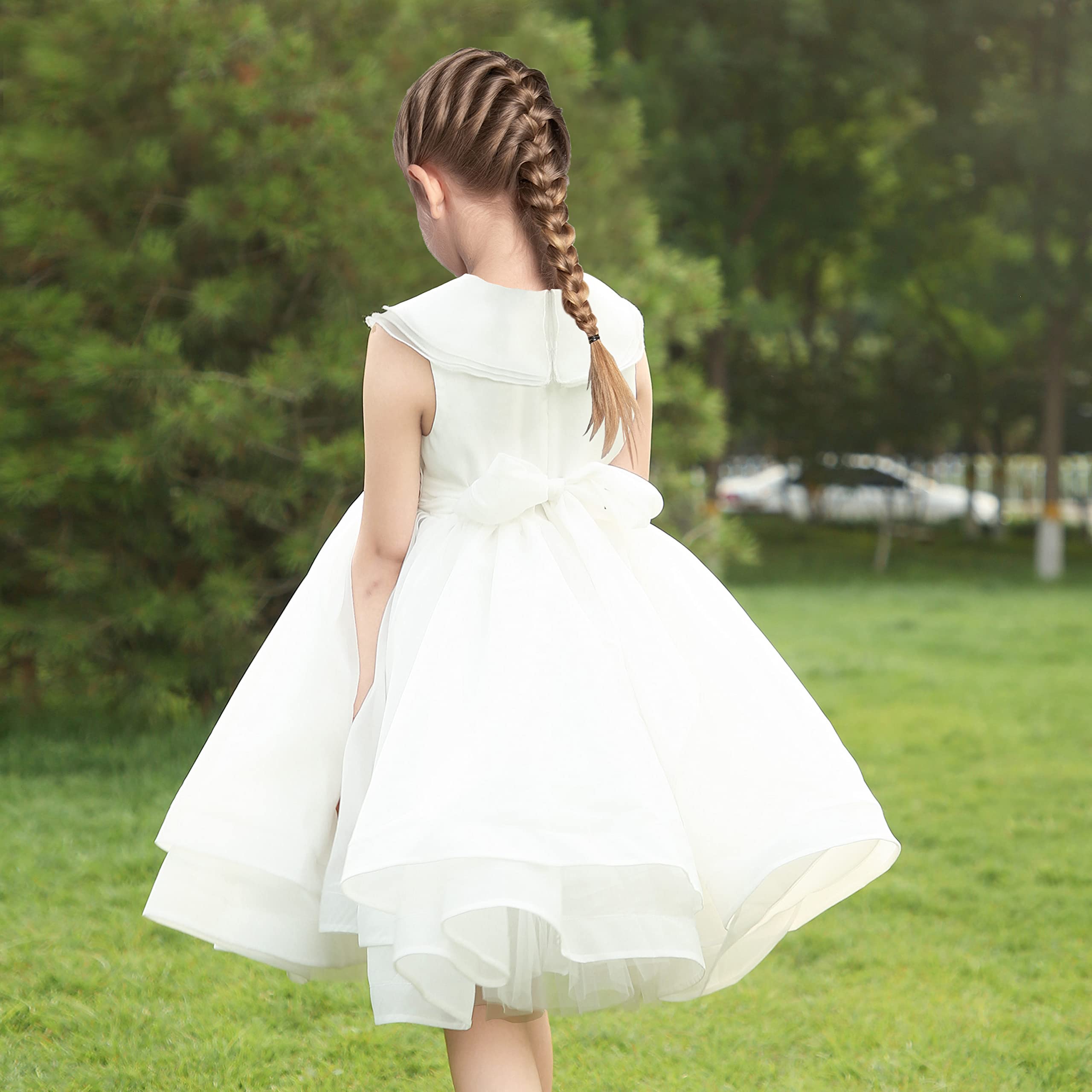 Sunny Fashion Vestito Bambina Fiore Bianca Nozze Pageant Damigella d'Onore Toga 3-10 Anni