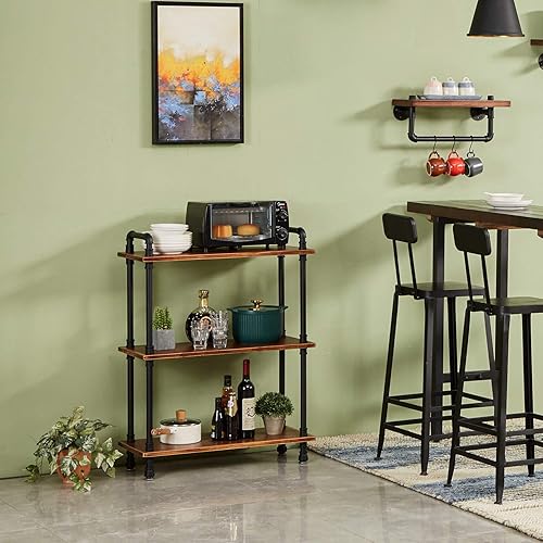 Miniatura 41 de Estantería industrial, estantería de tubo de 3 niveles, estante industrial para tuberías - marrón envejecido, 29.5 pulgadas de largo x 11.8 pulgadas