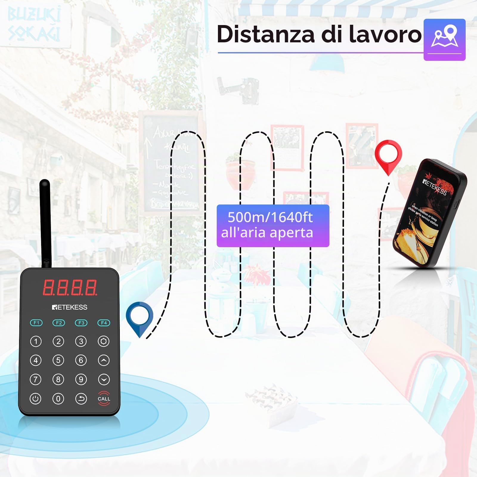 Retekess TD177 Cicalino Ristorante, Pager Ristorante, 10 Cercapersone | per Caffè, Food truck, Bar, 500M All'Aperto, Compatibile con il PC, Allarmi Fuori Gamma, Funzione Conto Alla Rovescia