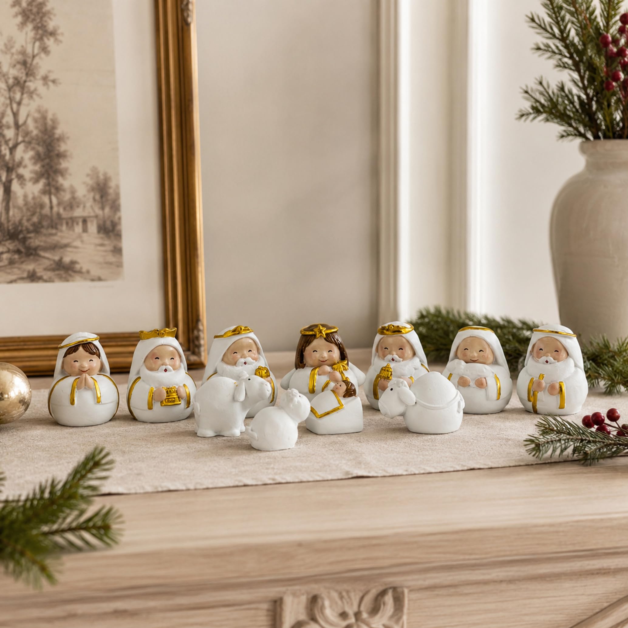 Set per presepe da 11 pezzi, simpatico set per presepe di Natale in resina