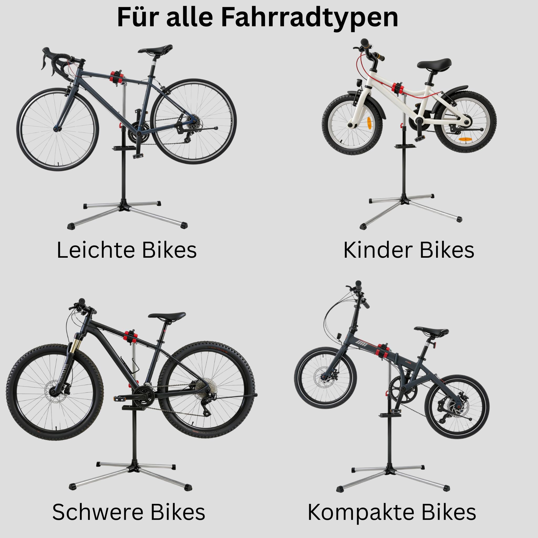 Generisch Fahrradmontageständer bis 30kg – Stabiler Reparaturständer für E-Bike, MTB & Rennrad | Höhenverstellbar 109-180cm, 360° Drehklemme & Magnet-Ablage | Inkl. Werkzeug