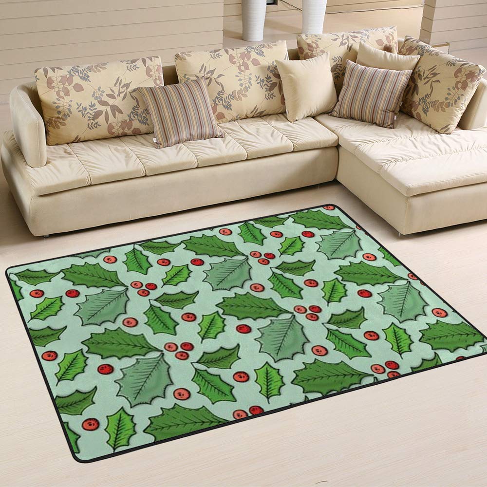 Tapis de Noël Ruchen 63x48 inch grand tapis de salon imprimé houx et baies