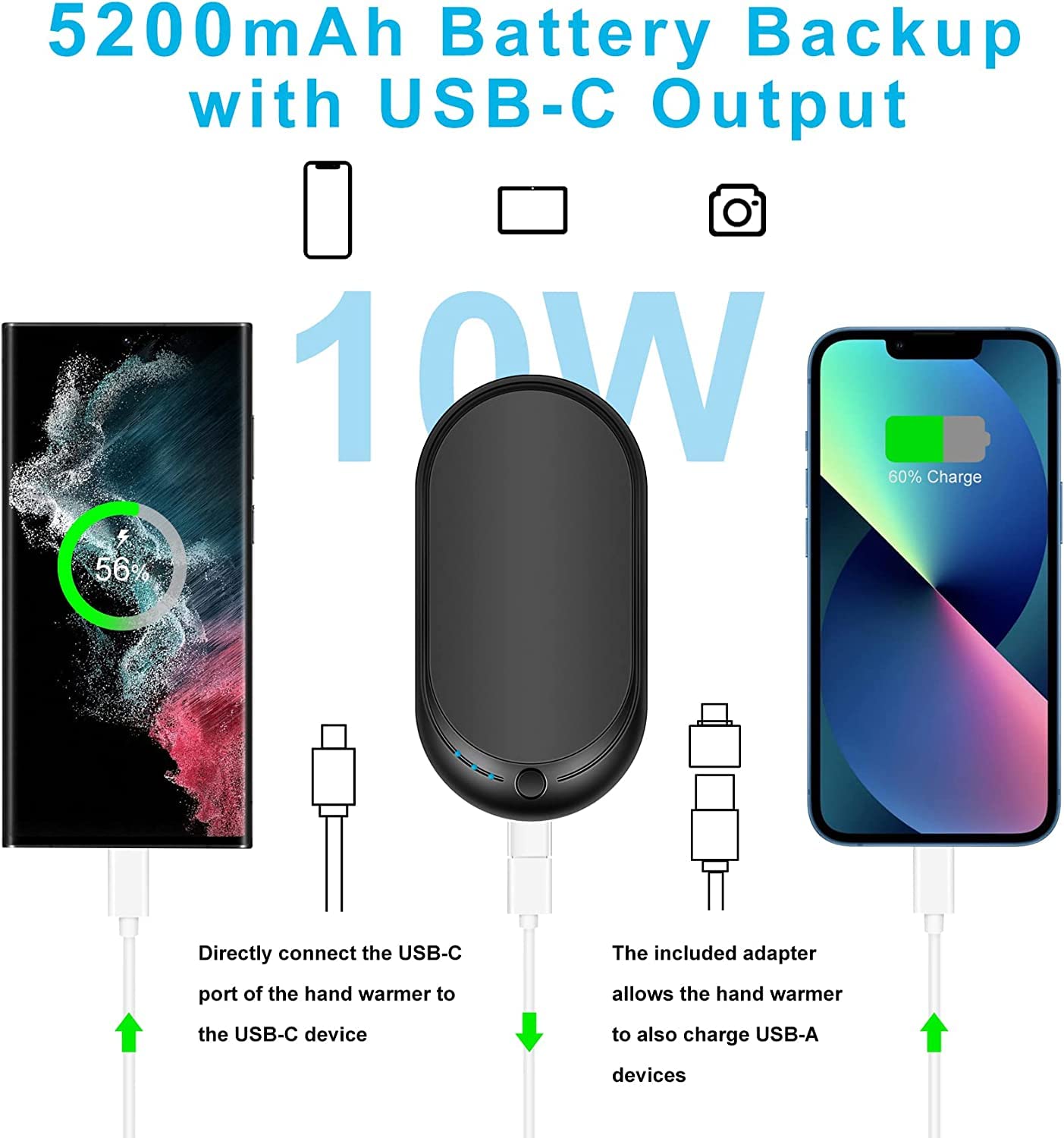 Lifesystems Scaldamani Ricaricabile USB Con Power Bank 5000 MAh - 4 Livelli Calore Fino A 6 Ore, Nero - 5