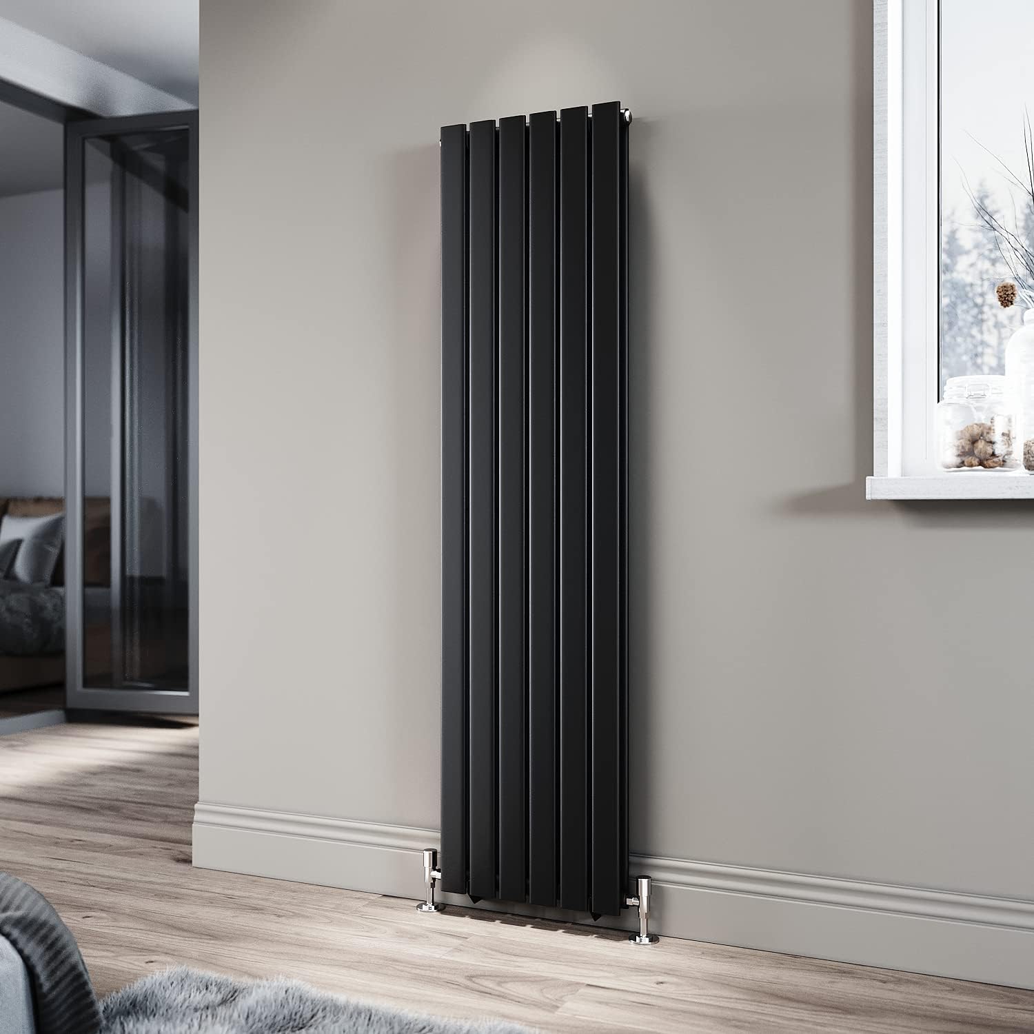 – ELEGANT 1600 x 408 mm Black Vertical Radiator Tall Upright Double Flat Panel Radiator Modern Column Designer Central Heating Rad