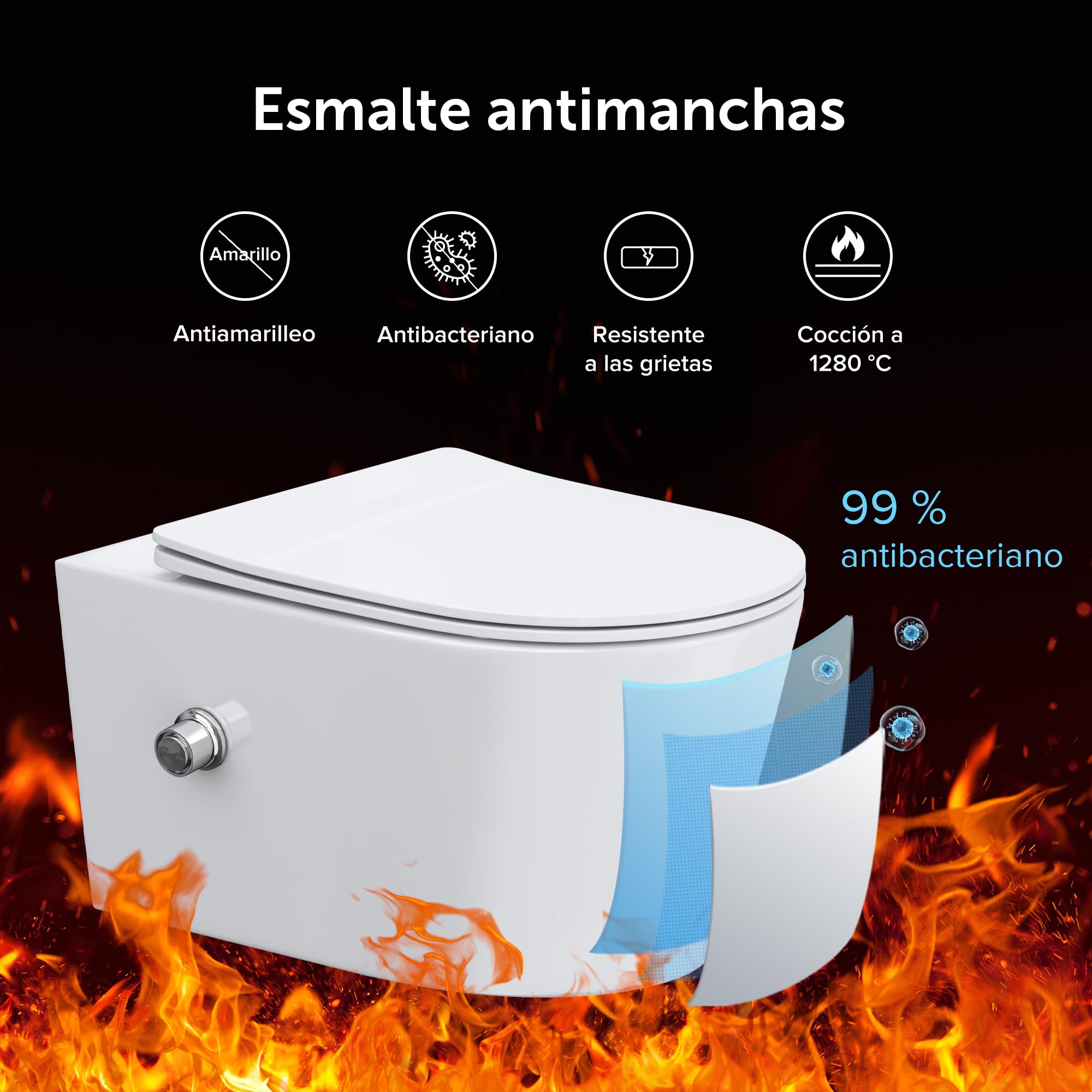 doporro Inodoro suspendido Aachen601 Bidet blanco con cierre suave Inodoro de Pared sin reborde de cerámica