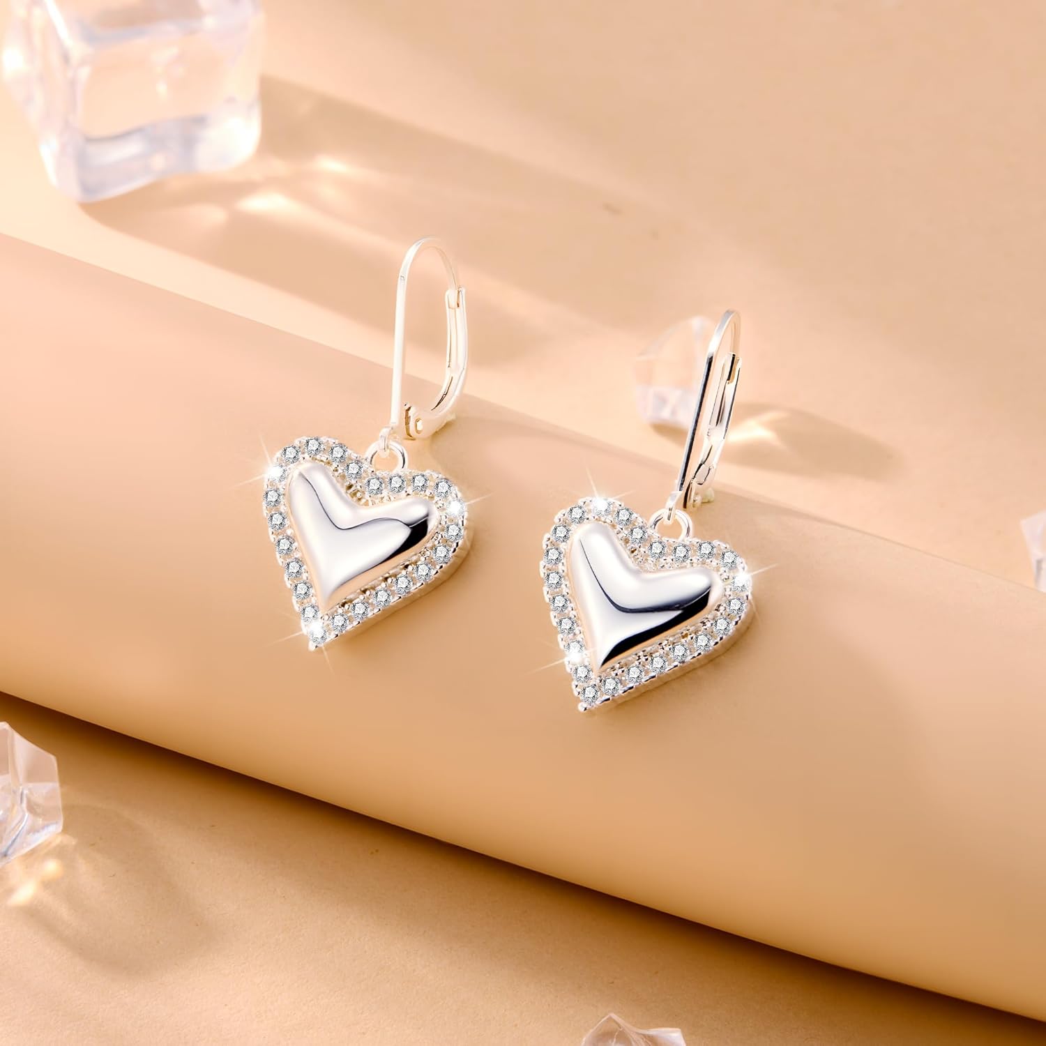 14K Gold Plated Heart Dangle Earrings, ALEXCRAFT Golden Dangling Drop Earring for Trendy Women Leverback Earing Cubic Zirconia Hearts Shaped Hypoallergenic of Valentine - Image 5