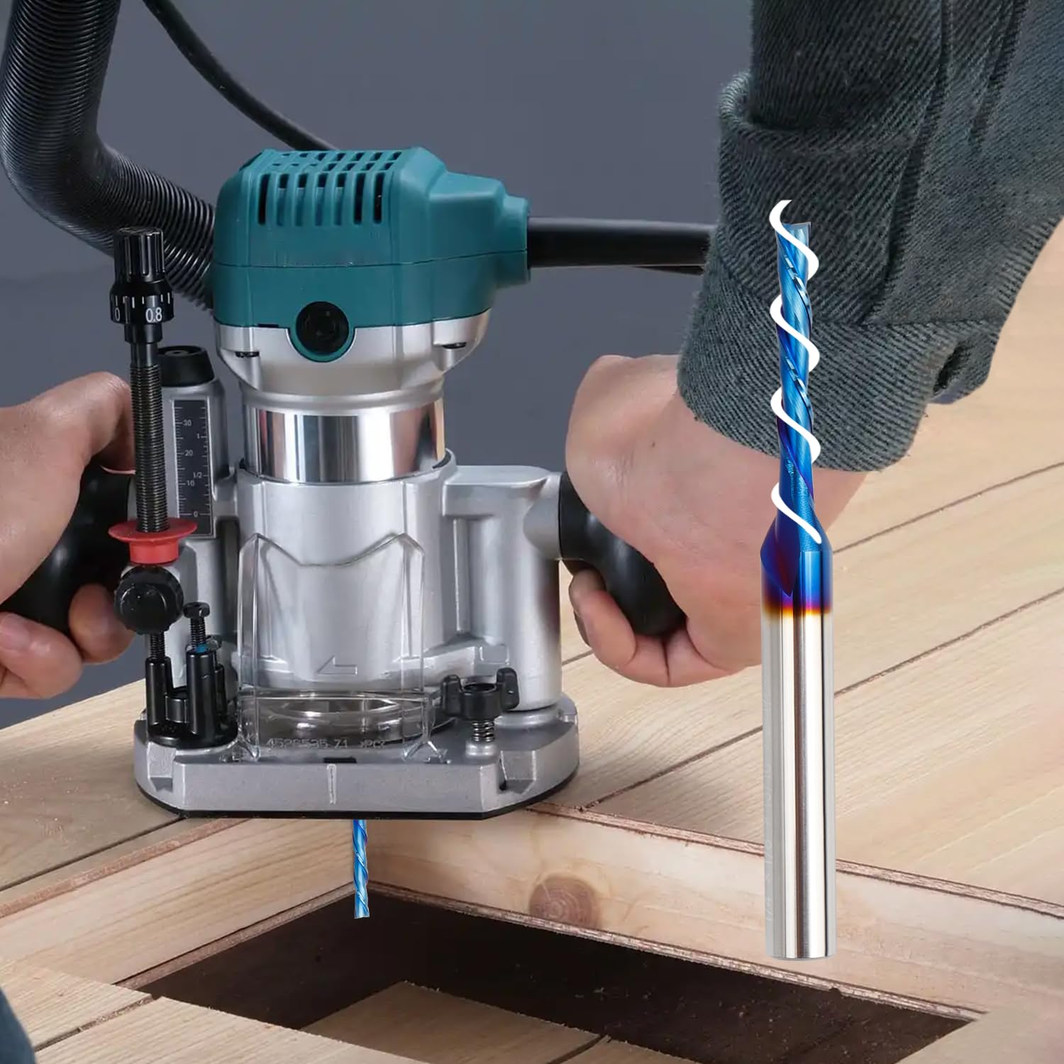 Fresa Espiral para Madera 6,35mm Fresa en Espiral de Corte Hacia Abajo CNC Fresa Para Madera Tallada Grabado 1/4x1/8x13/16x2-1/2