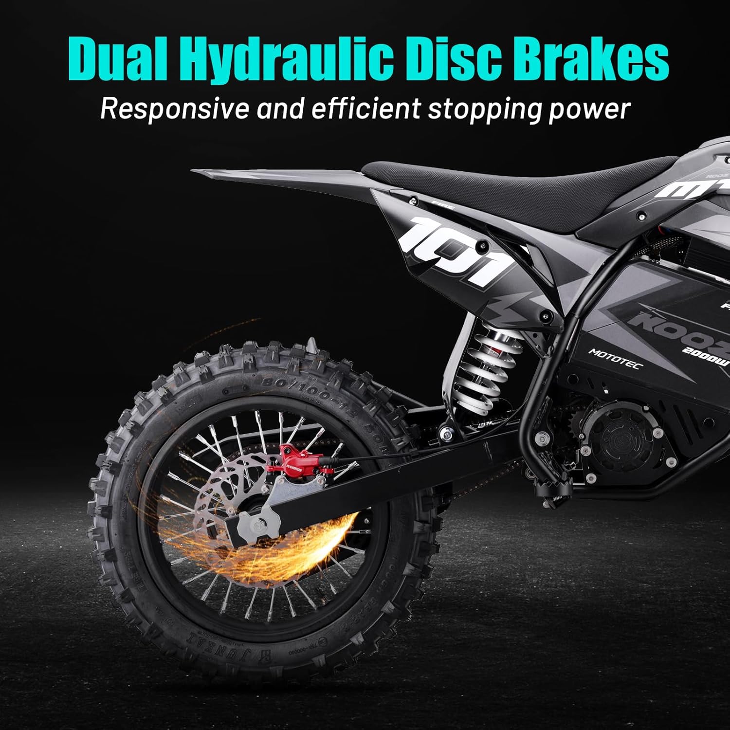 KOOZ HP115E Electric Dirt Bike Motorcycle for Kids and Teens, 40 MPH 60V 2000W (Max 3000W) Offroad Motorcycle with 14"/12" Tires, Hydraulic Brakes, Ideal for Offroad Riding (40 MPH Gray)