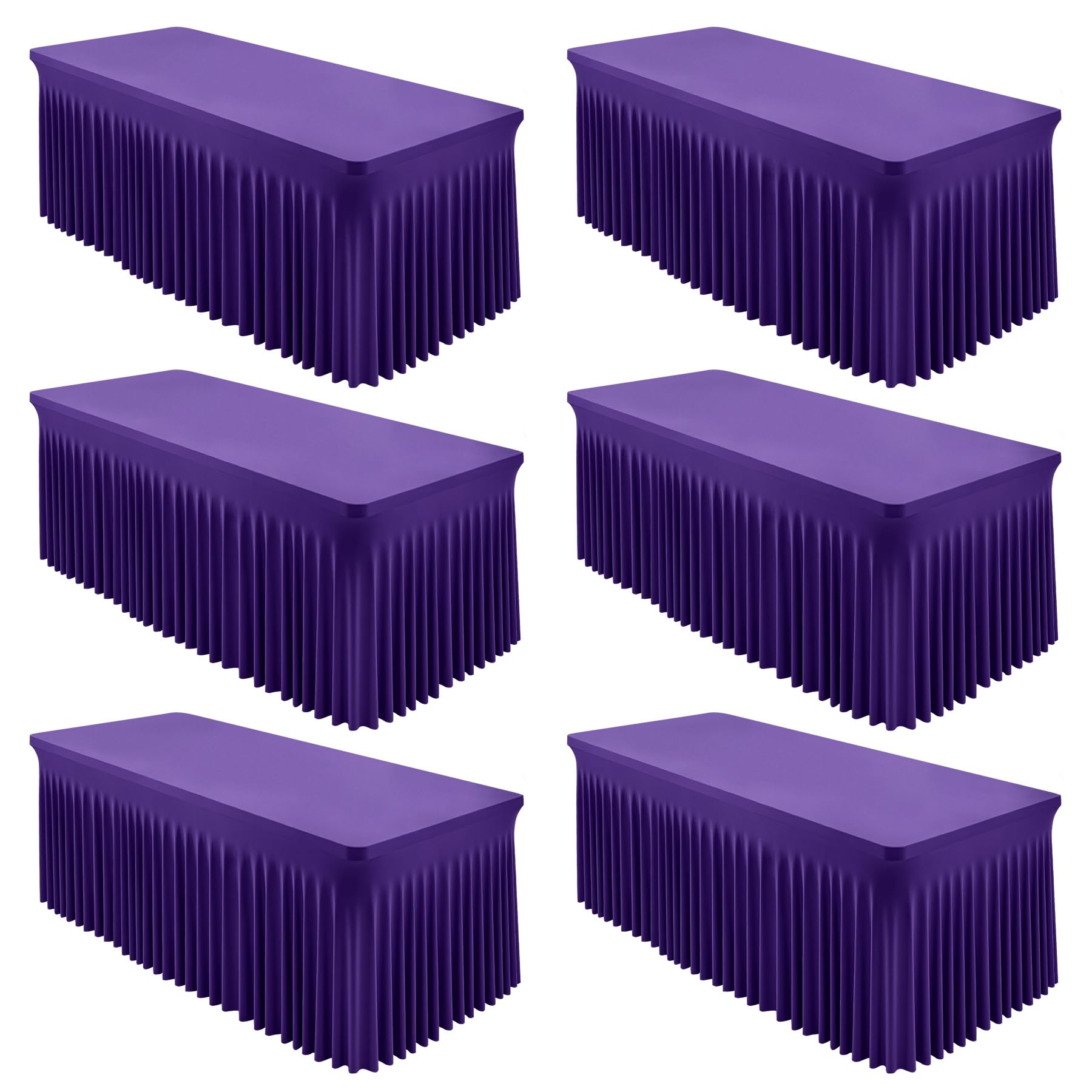 6 Packs Purple Spandex Table Covers 8 Foot, Fitted Stretch Table Cloth with Skirts 96x30 Inch, Wrinkle-Free Floor Length Rectangle Tablecloths for Trade Show Weddings Parties Banquets Events — image 1