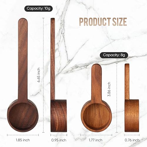 Miniatura 3 de Juego de 2 cucharas medidoras de madera para café molido en madera de nogal, cucharada medidora de madera para granos de café, granos molidos,