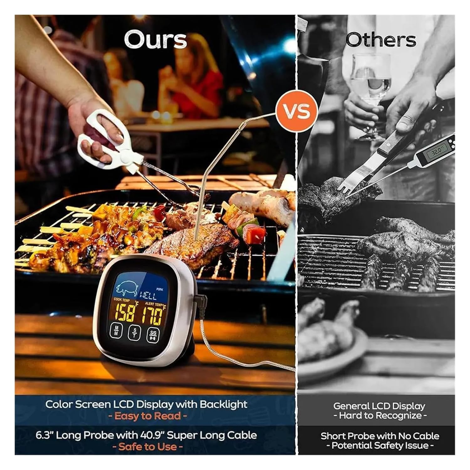 Digital Kitchen Thermometer with Touch Screen - Instant Read Meat & BBQ Temperature Probe for Cooking Every Time