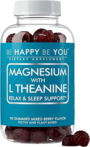 Gomitas de glicinato de magnesio con L-teanina - Relajación y apoyo para dormir - Veganas, sin gelatina, sabor a bayas mixtas - Suplemento de