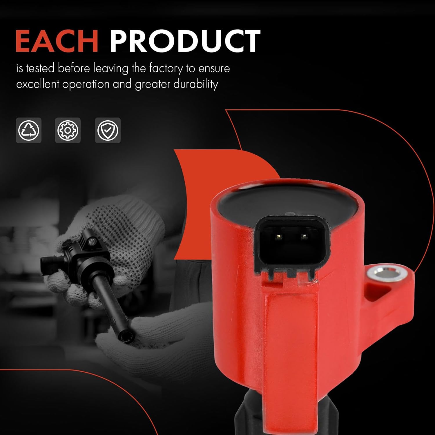 A-Premium (Red) Engine Ignition Coil Pack Compatible with Ford F-150, E-350 Super Duty, Mustang, Excursion, E-450 & Lincoln Navigator, Town Car & Mercury Grand Marquis & VPG, Replace# DG508
