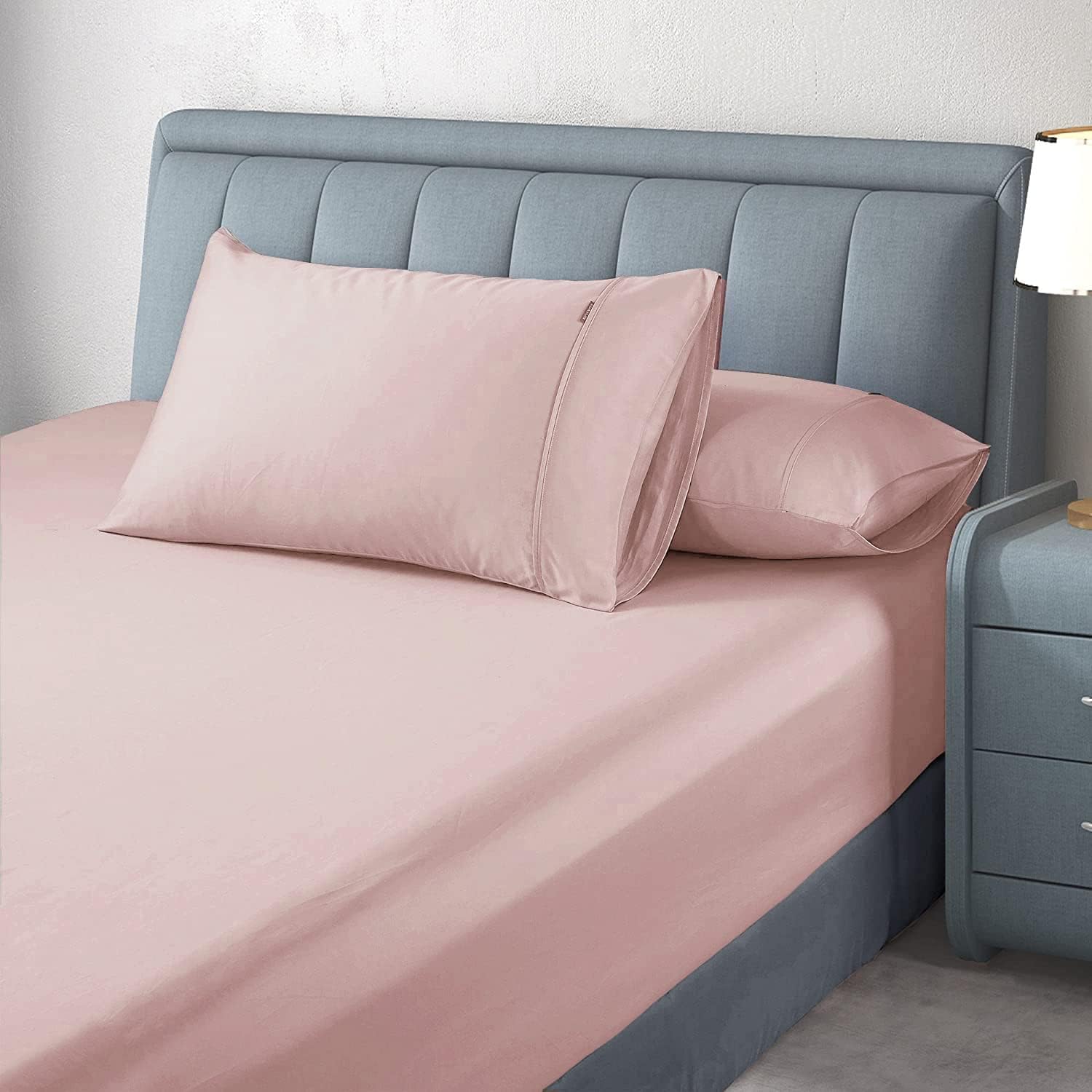 Luxton 1000TC Egyptian Cotton Fitted Sheet Set King Single Size Pink Color 40cm Deep Pocket