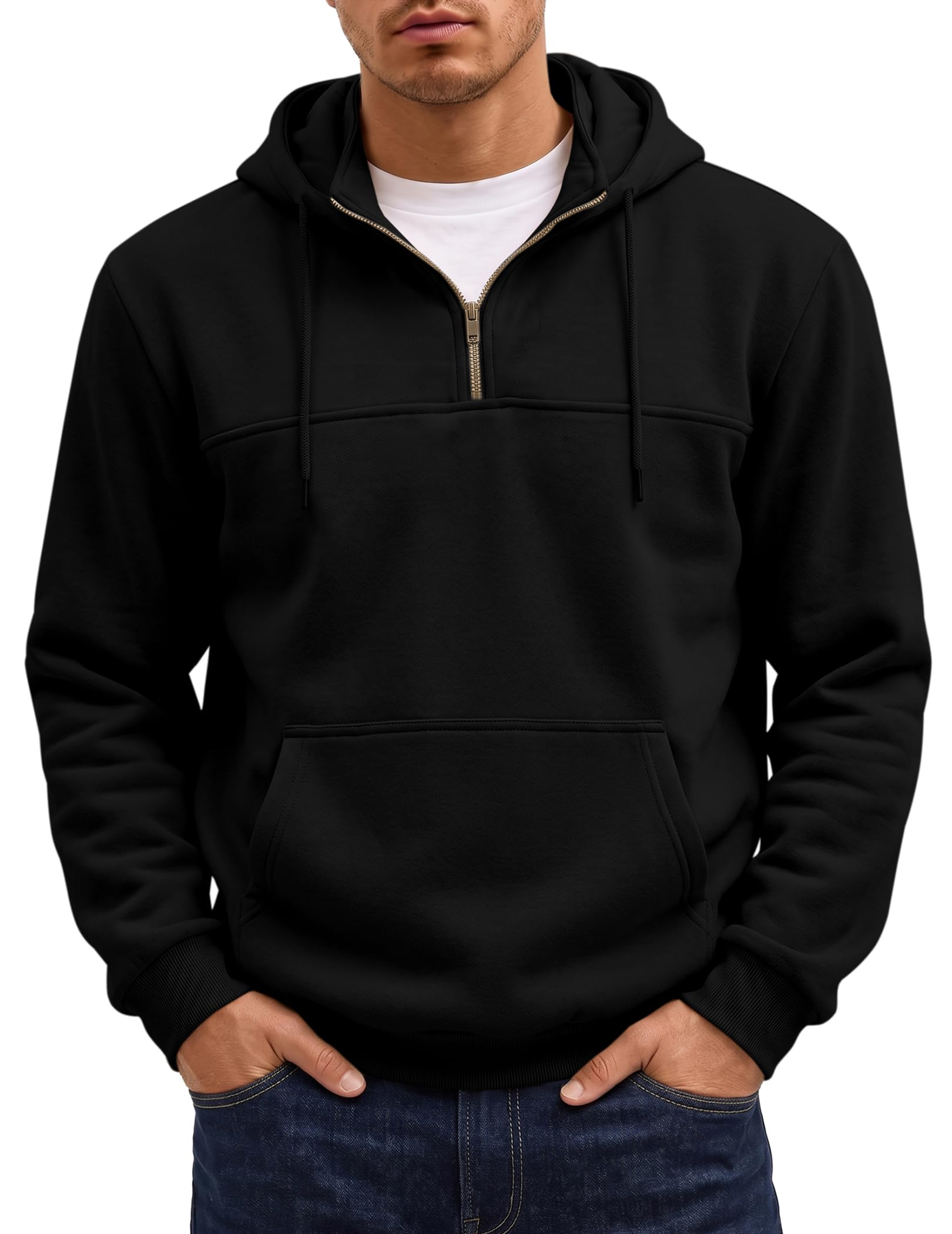 Mens Quarter Zip Essentials Hoodies Casual Pullover Sweatshirts