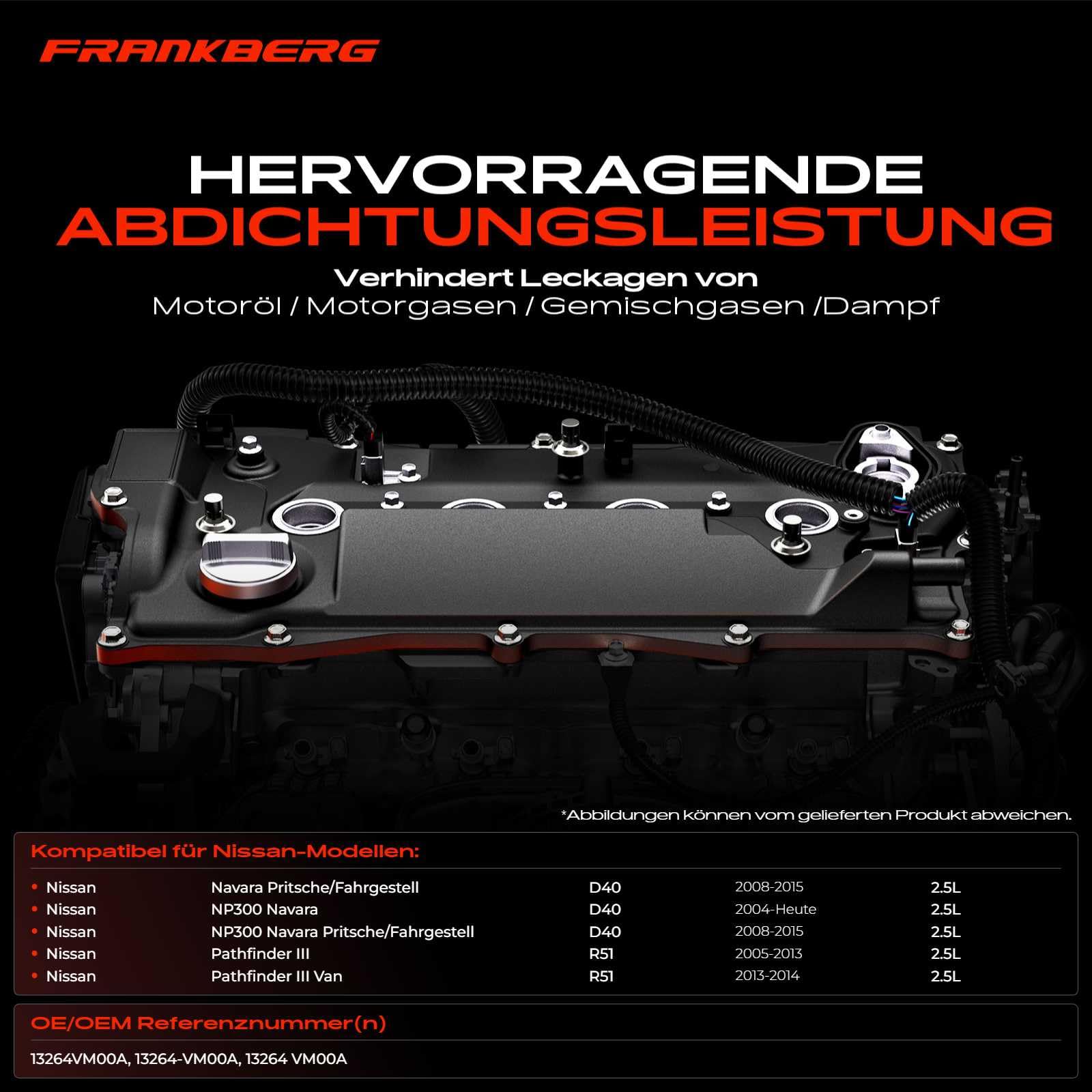 Frankberg Ventildeckel Zylinderkopfhaube Kompatibel mit NP300 Navara Pritsche/Fahrgestell D40 2.5L Diesel 2008-2020 Pathfinder III R51 2.5L Diesel 2005-2013 Replace# 13264VM00A