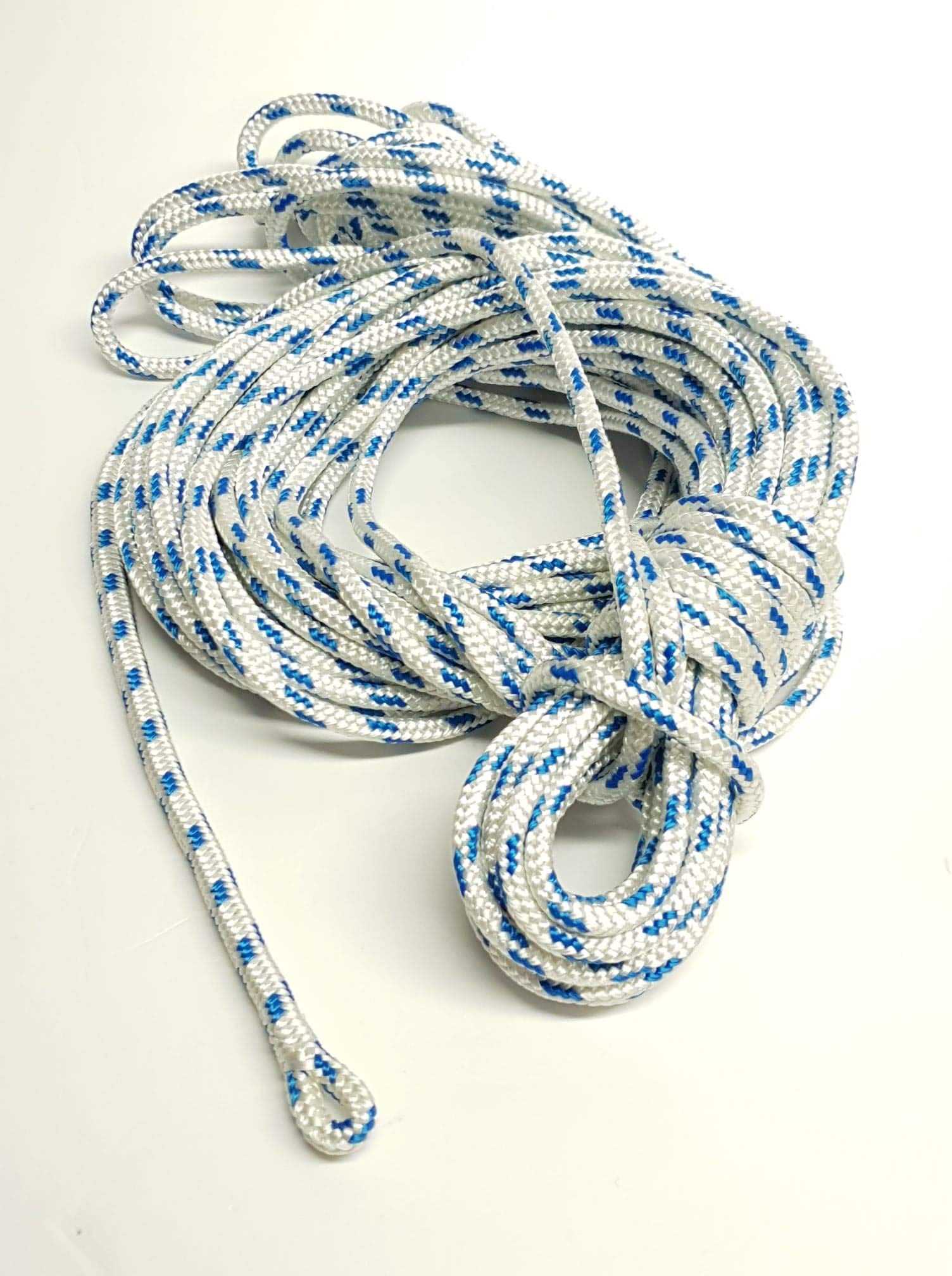 6mm Polyester Braid on Braid Rope Spliced Halyard (White with Blue Fleck, 25)