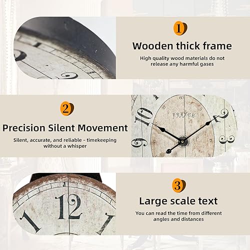 Miniatura 5 de Reloj de pared ovalado de 29 pulgadas, reloj de pared decorativo silencioso sin tictac para sala de estar, moderno reloj de granja que funciona con