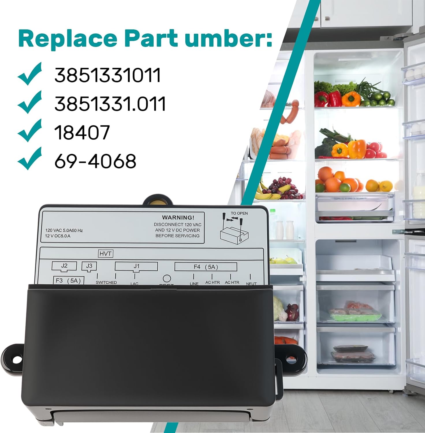 3851331011 RV Refrigerator Circuit Board Power Module Board, Suitable for Dometic Refrigerator DMR702 RM1350 RM3762 RM3962 Refrigerator, Replacement for 3851331011 3851331.011 (120V)