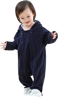 Baby Romper Winter Boy Girl Solid Polar Fleece Zipper Fold-over Mitten Footie Hooded Jumpsuit Outerwear Fall Spring