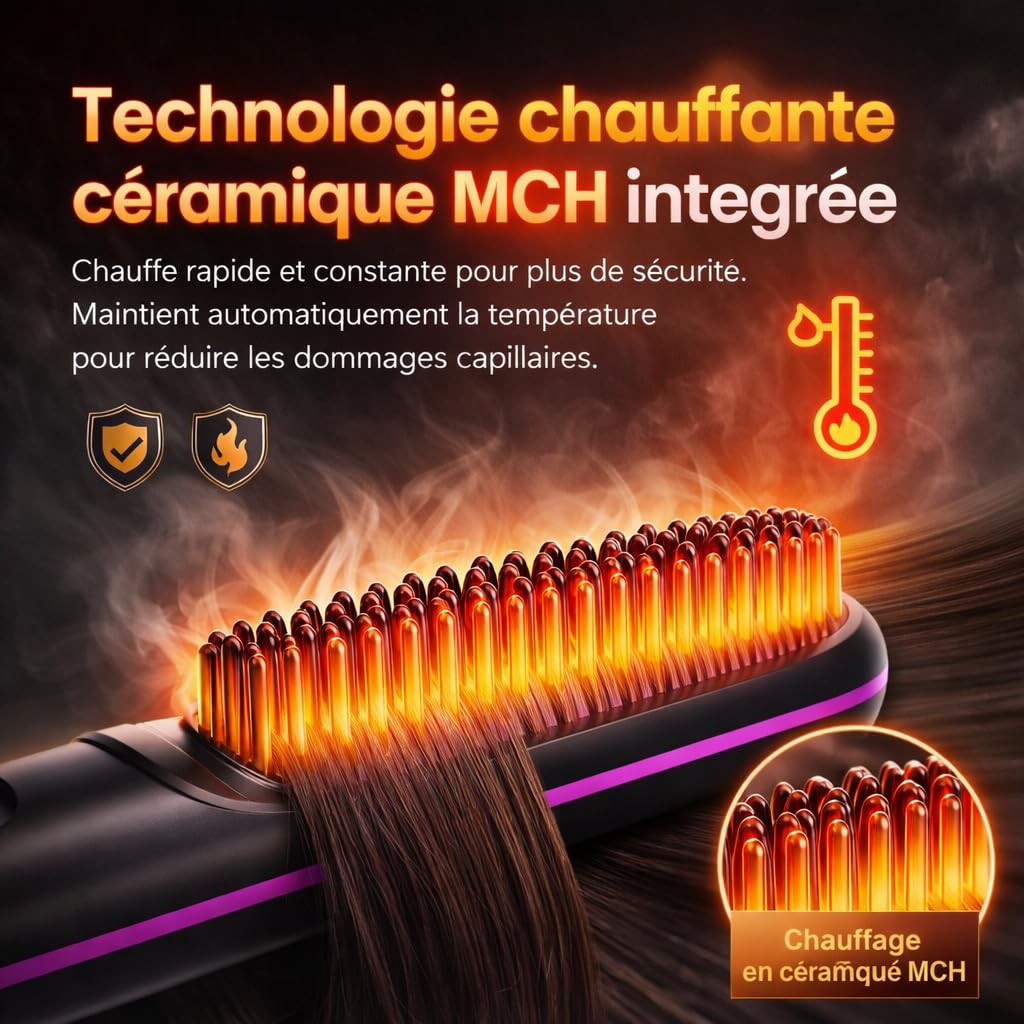 Brosse Coiffante Cocoony Cheveux Courts, Brosse Cheveux Lissante Rechargeable et Portable, Brosse Volumisante pour Coiffage Rapide (Noir)