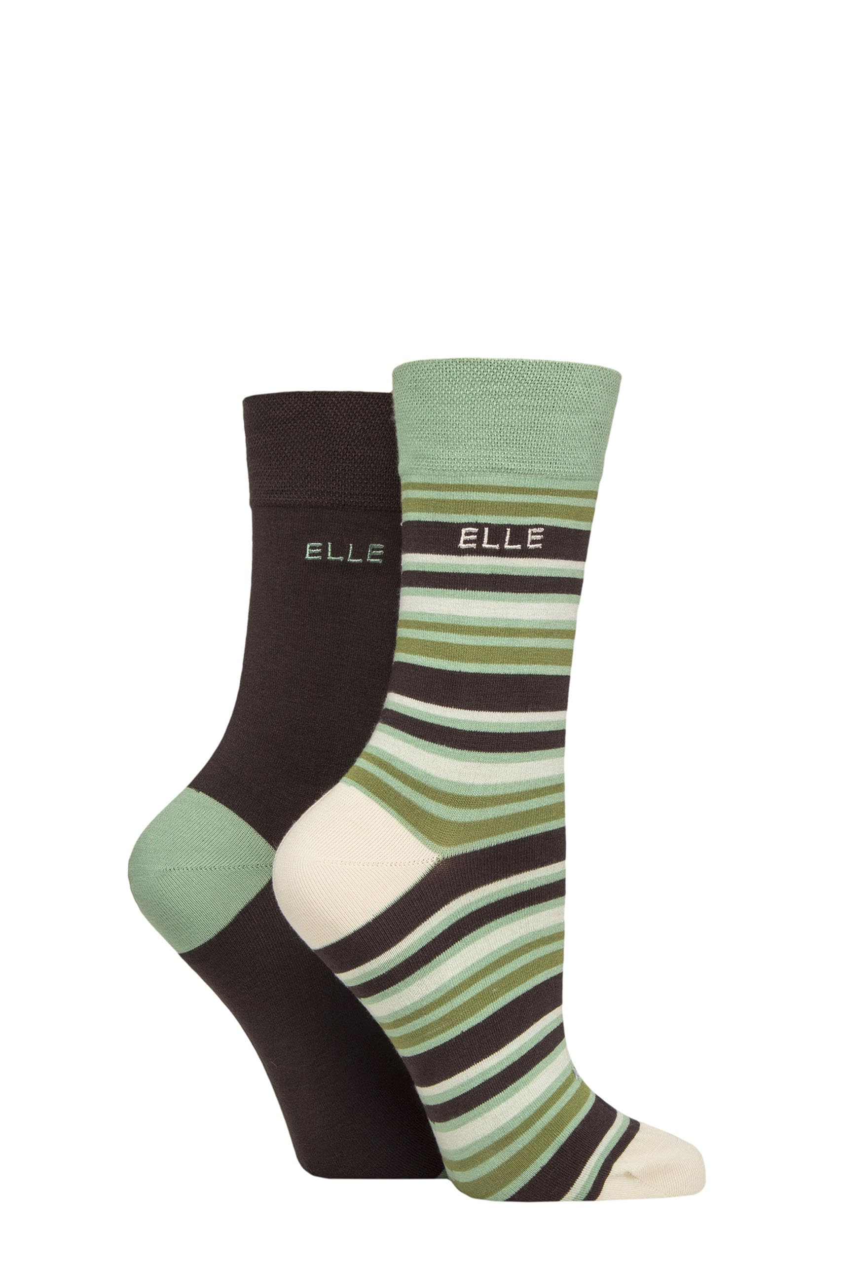 ELLE Women's Striped and Plain Soft, Cooling & Breathable Bamboo Socks in a Multipack of 2 Pairs Size 4-8 Casual Wear (UK, Numeric, 4, 8, Regular, Regular, Forager)