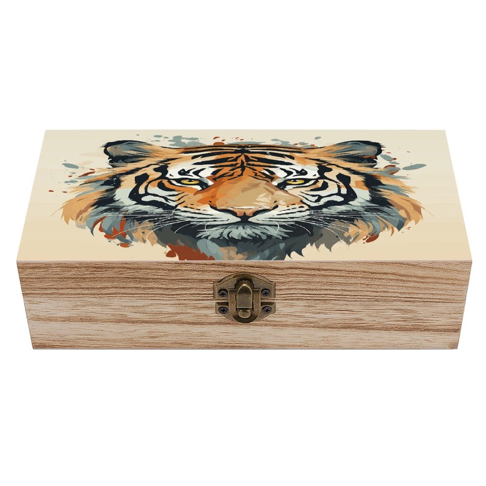 Coffre en bois de tigre fait main, boîte à bijoux décorative rétro de fabrication artisanale