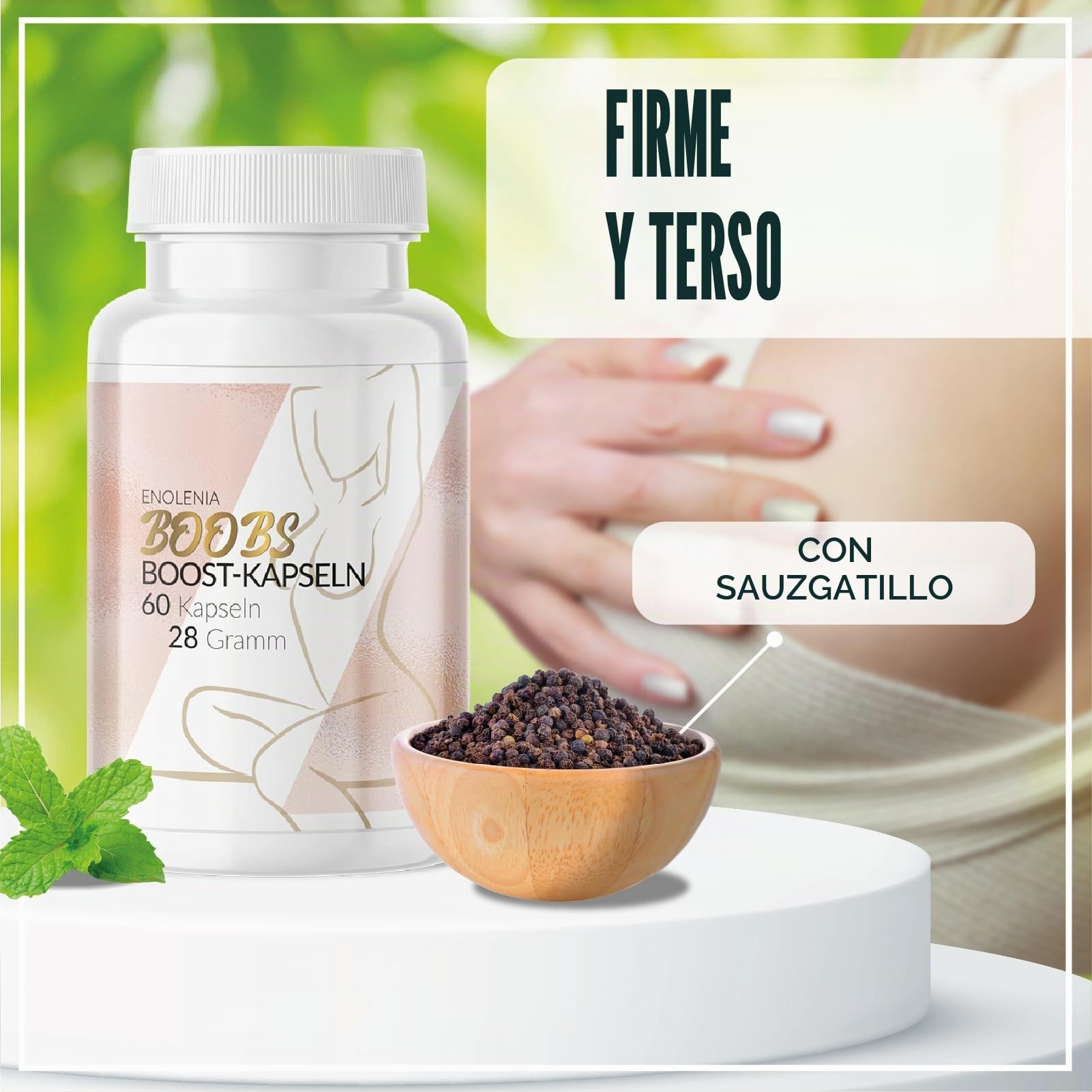 Enolenia® BoobsBoost Cápsulas – Aumento de senos – Apoyo natural para el levantamiento y firmeza – Pimienta monje en dosis altas – Pechos más firmes y llenos