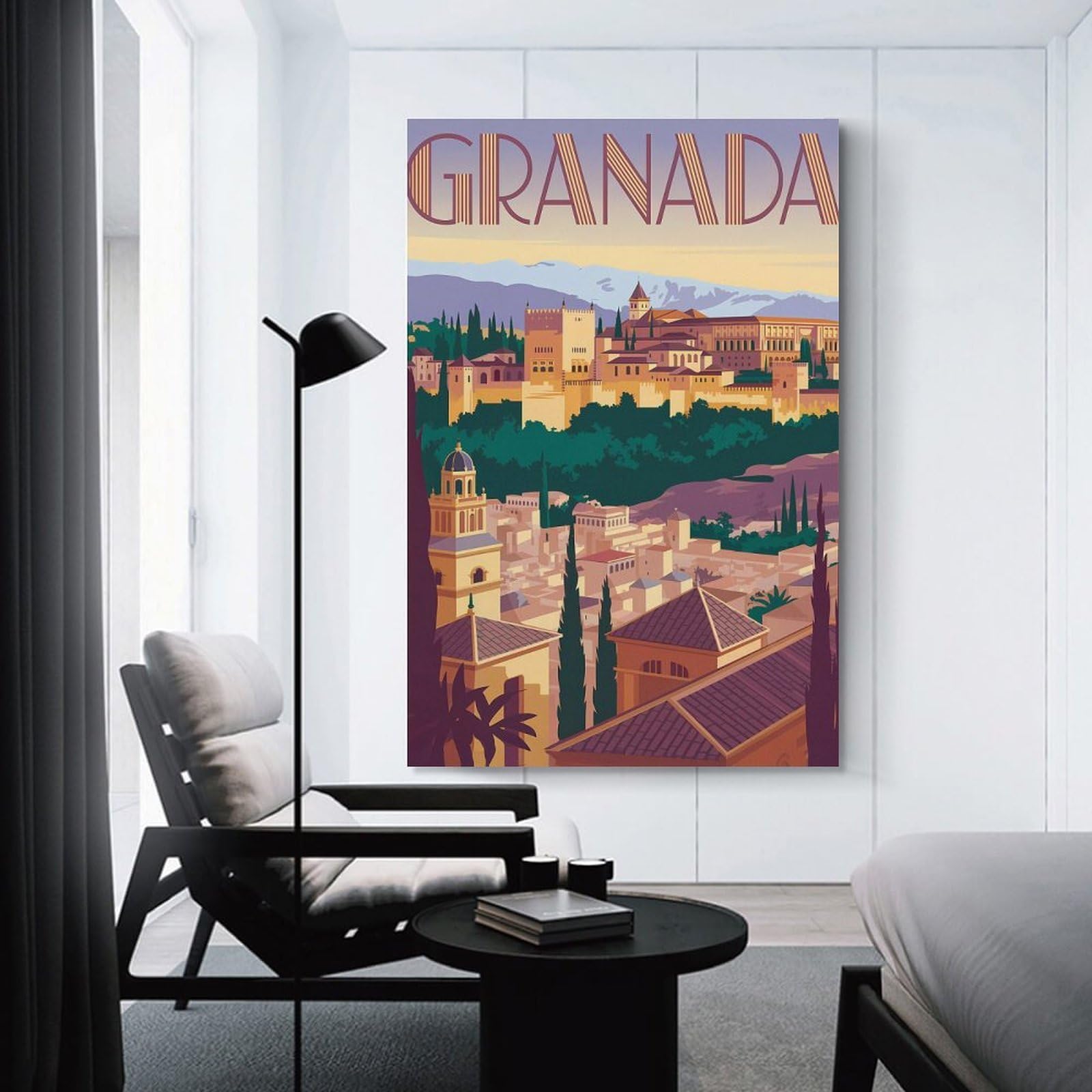 Junmoney Wall Decor Canvas Print Granada Cityscape Vintage Travel, 20x30inch(50x75cm), for Bedroom Walls, Guest Spaces Or Lounges, Decorative Wall Art for Cosy Rooms