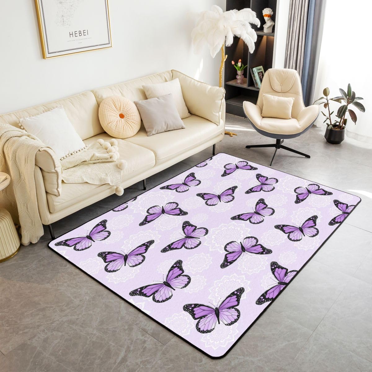 Homewish Tapis Salon 150x200cm Papillon Violettete