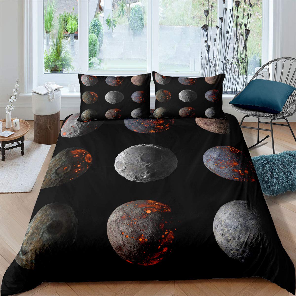ErosebridalMars Bedding Set Galaxy Starry Sky Comforter Cover Mysterious Outer Space Bedspread Cover Planet Black Bedding Set Lightweight Breathable Decoration for Kid Boy Men 2 Pcs Twin Size