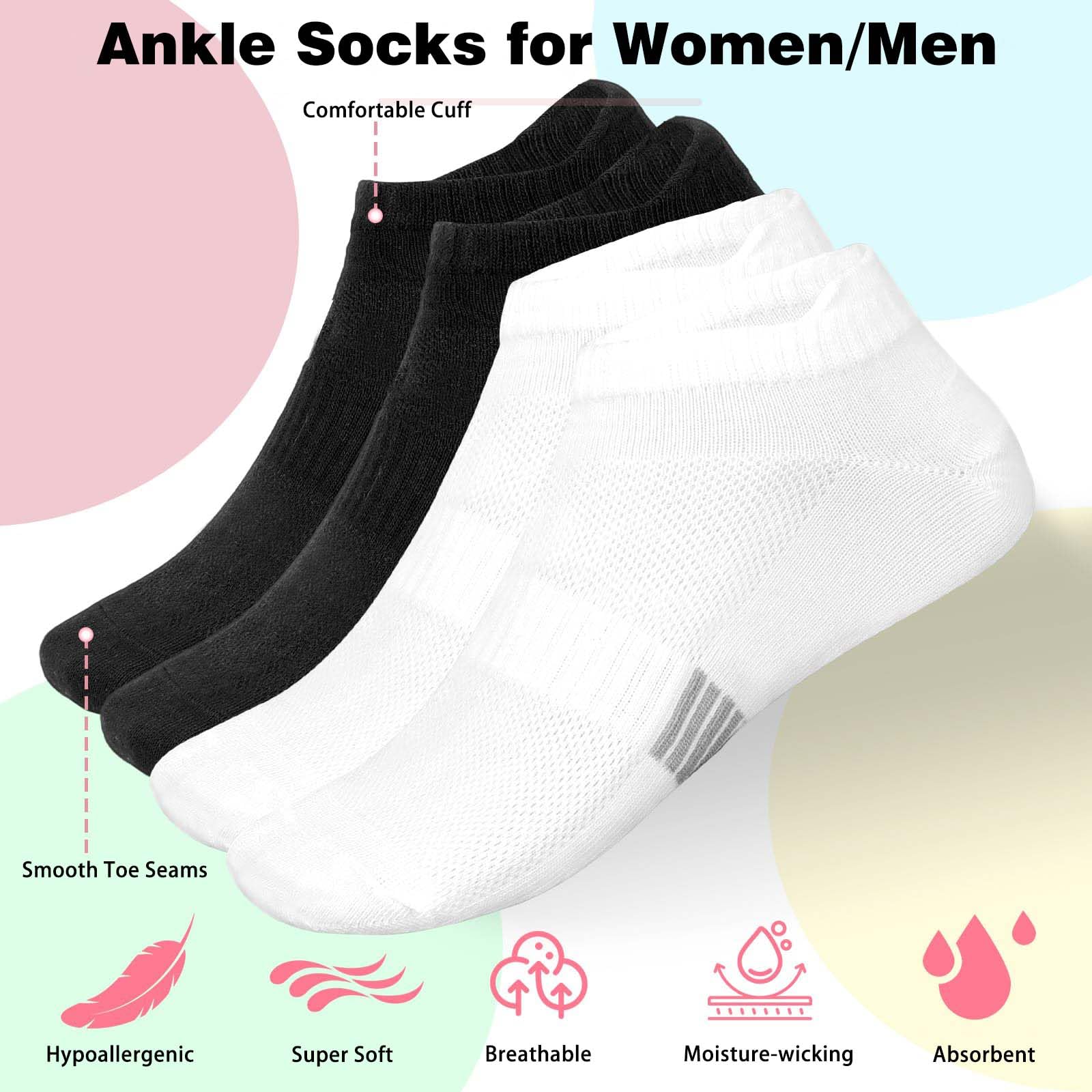 10 par skarpet do sneakersów, damskie/męskie, czarne i białe, skarpety stoperowe, pasują do 38-47, buty sportowe, buty do biegania, buty trekkingowe, skarpety do biegania
