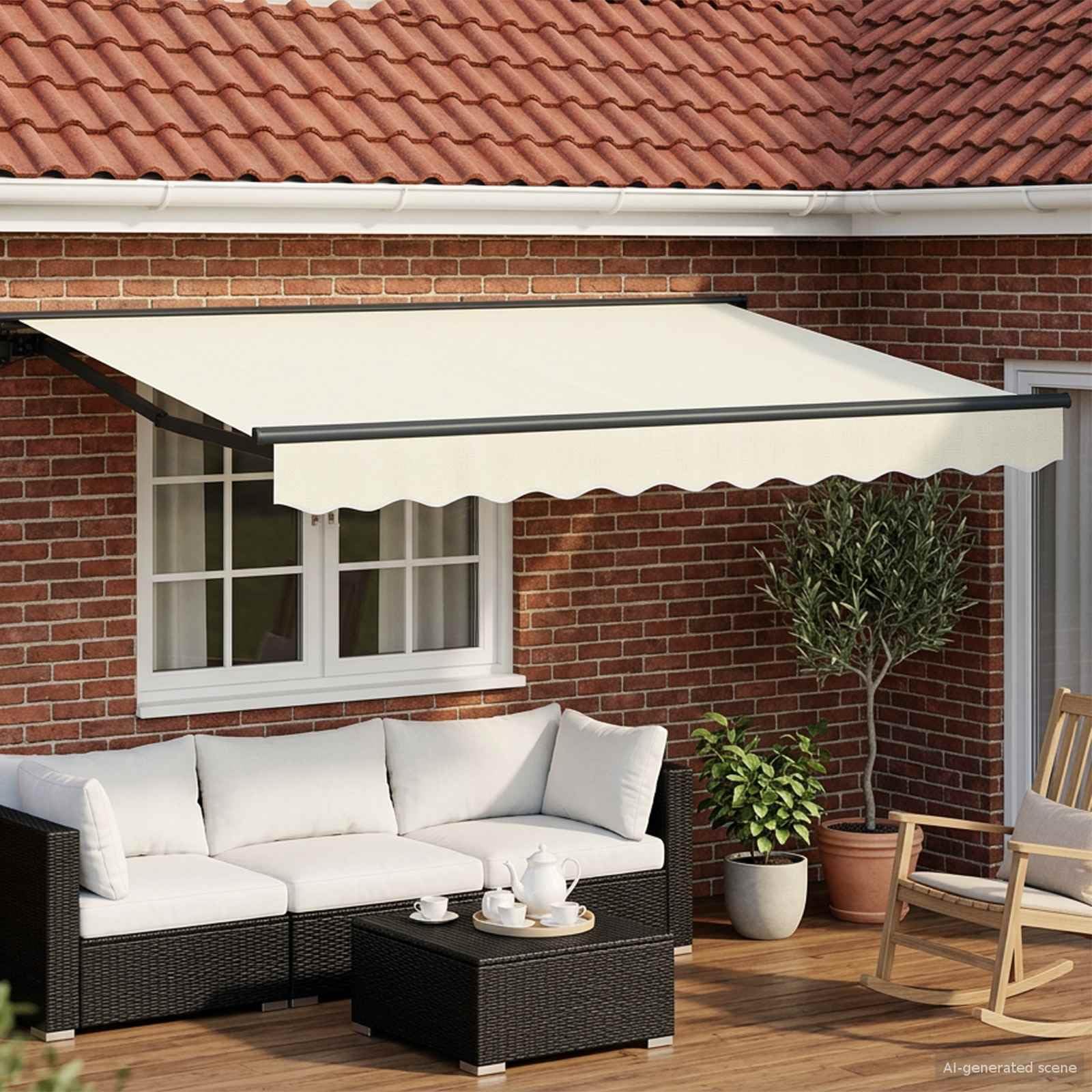 Toldo Motorizado 3,5 x 2,5 m con LED, Toldo Eléctrico con Manivela, Toldo Articulado Eléctrico con Mando a Distancia, Toldos Exterior Terraza, Crema
