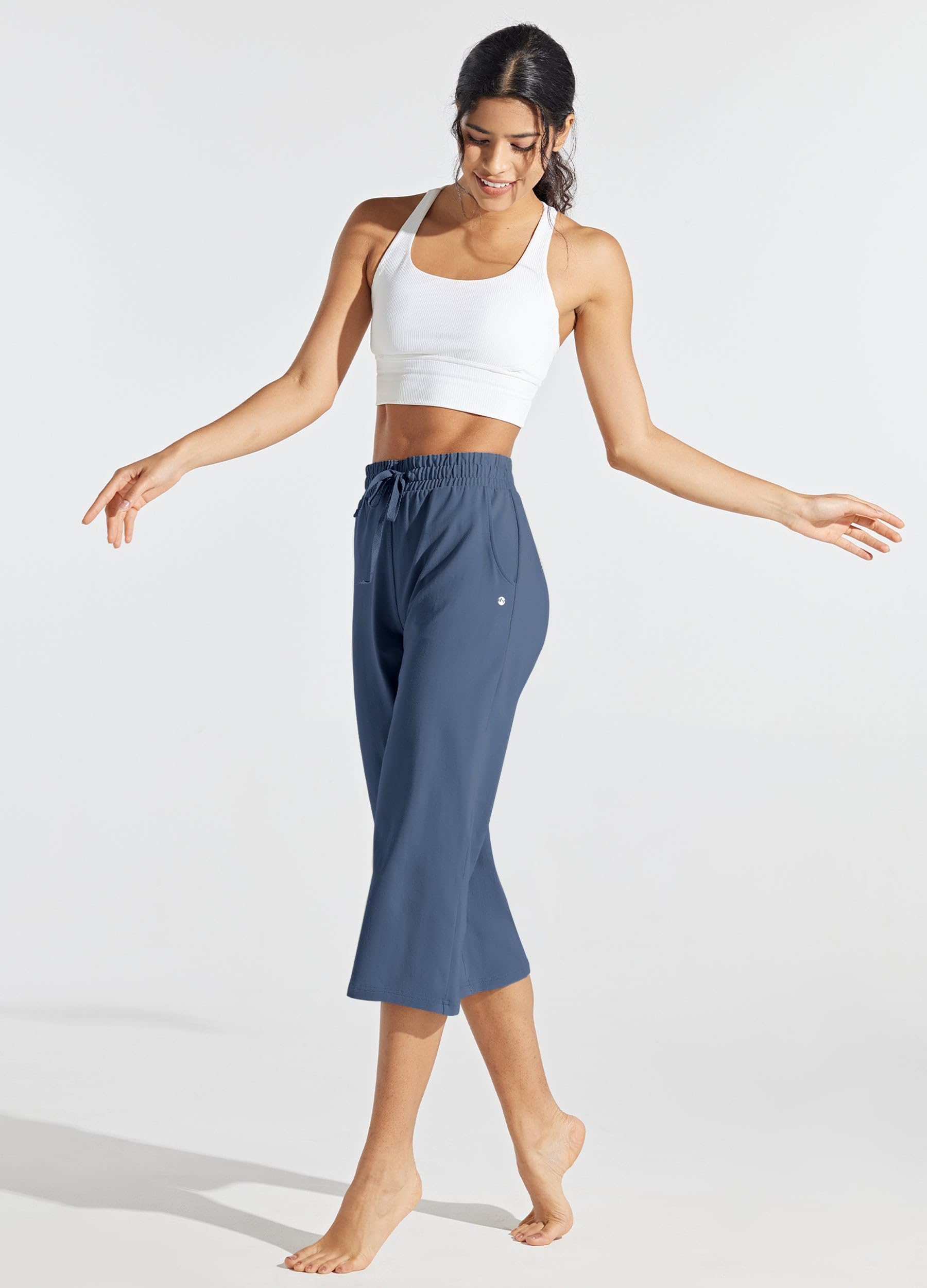 WILLIT Pantacourt en coton pour femme - Pantacourt décontracté - Pantalon de jogging avec poches - 50,8 cm