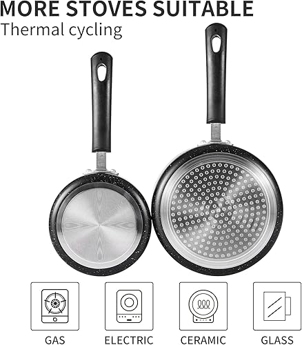 Juego de cacerolas antiadherentes de 1 cuarto de galón y 2 cuartos de galón, sartén antiadherente ultra pequeña con tapa de cristal, ideal para Negro