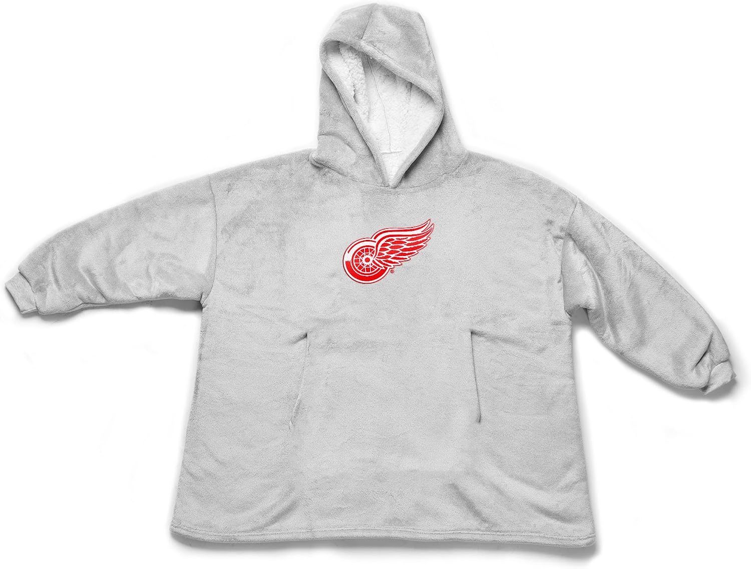 Northwest NHL Detroit Red Wings Hoodler Oversized Sherpa Pullover, Embroidered Logo,Plush Wearable Blanket Sweatshirt, Soft Fleece with Front Pocket, One Size Fits Most