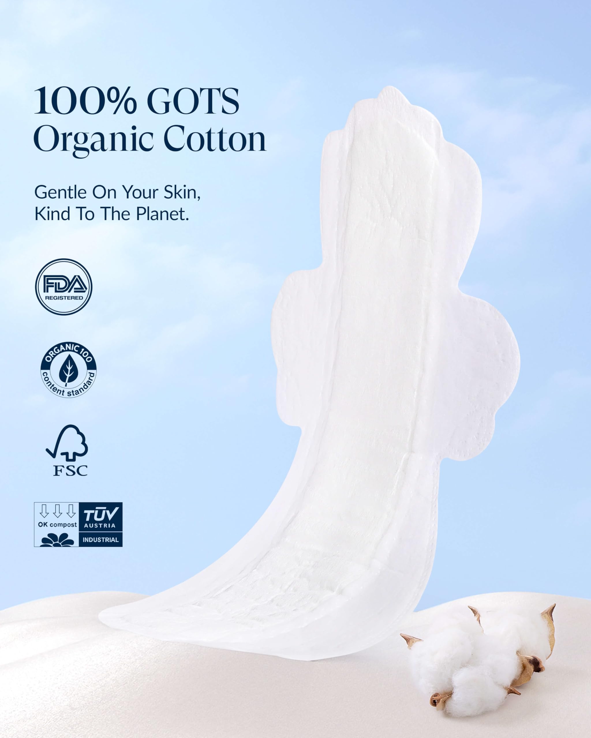 Almohadillas sanitarias 100% orgánicas para mujer, ultra finas, extra pesadas, con alas, almohadillas menstruales de algodón, cobertura adicional, almohadillas femeninas de súper absorción (durante la