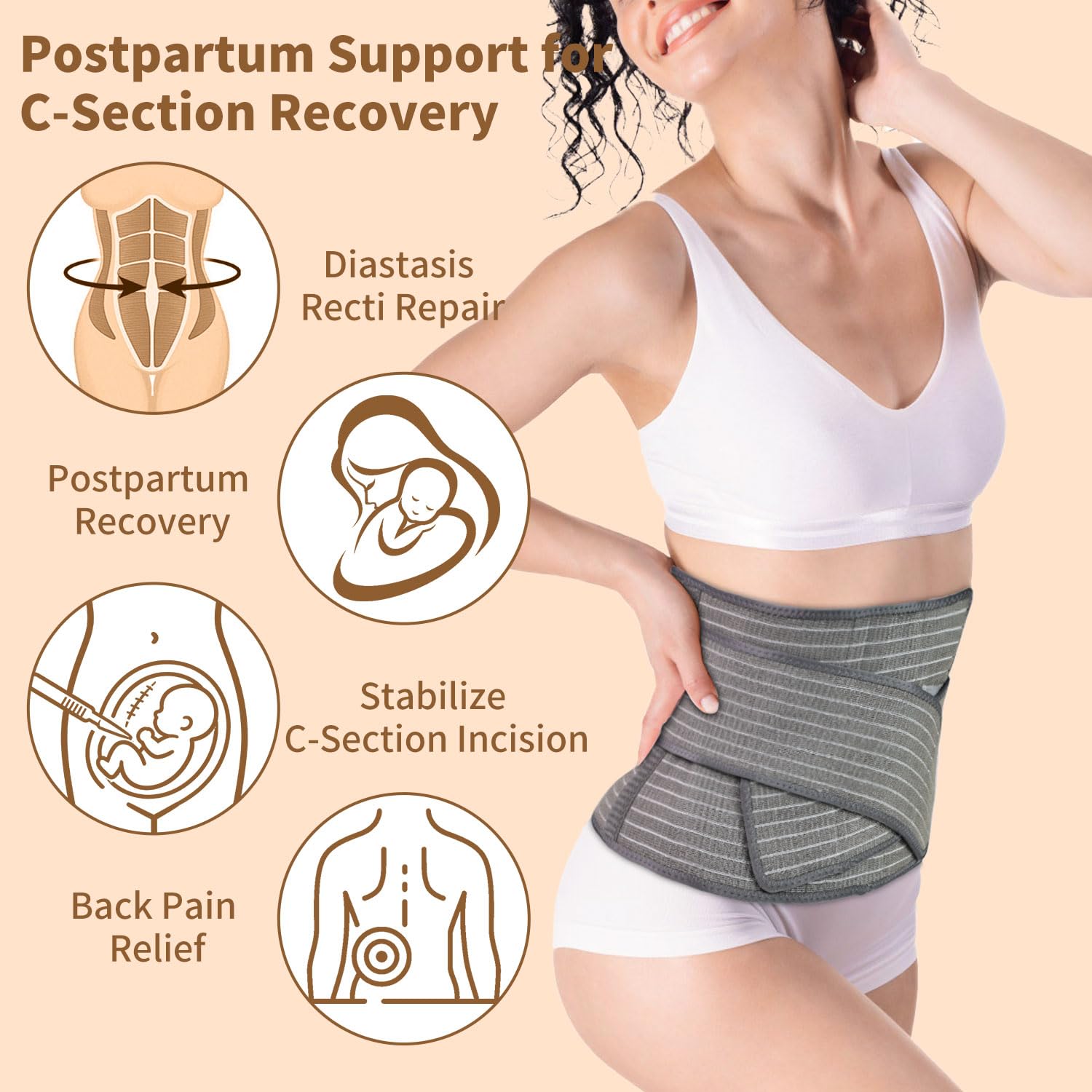 Banda para el vientre posparto, cinturón de maternidad 2 en 1, cinturón de apoyo para el vientre posparto, faja abdominal para mujeres embarazadas, faja abdominal postoperatoria, alivio del