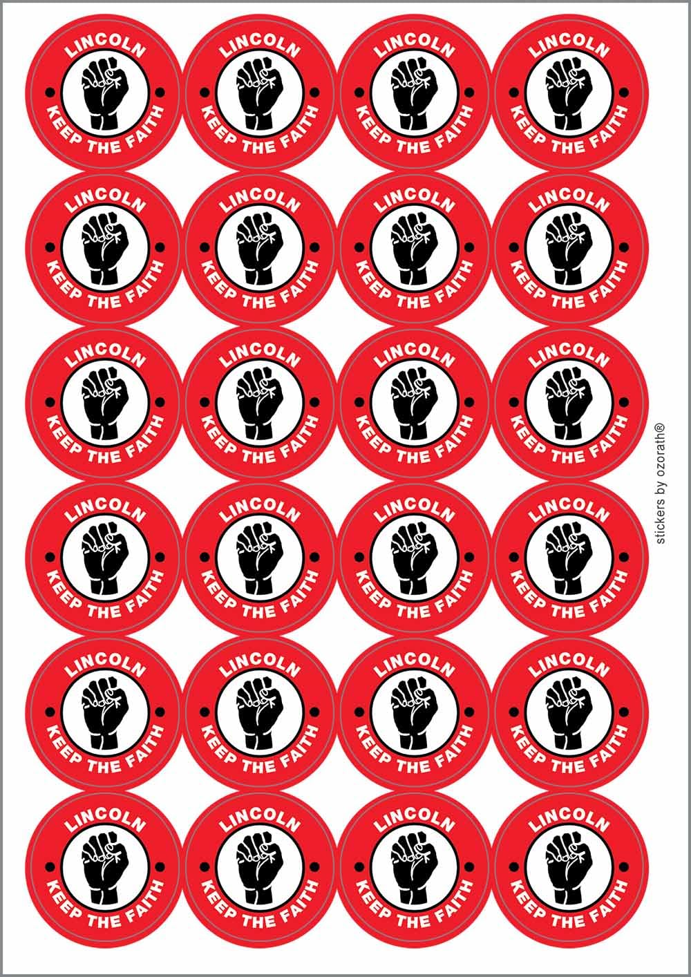 Lincoln Keep The Faith Northern Soul Circular Matt Paper Stickers A4 Sheet of 24 (Each Sticker is 45mm Diameter)