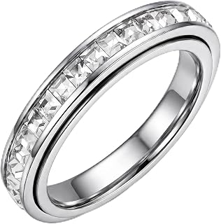 4mm Fidget Rings for Women Anxiety Relasing, Sparkle Full Cubic Zirconia Ring Eternity Wedding Band Ring Love Statement Jewelry, Hypoallergenic Stainless Steel Rings Jewelry
