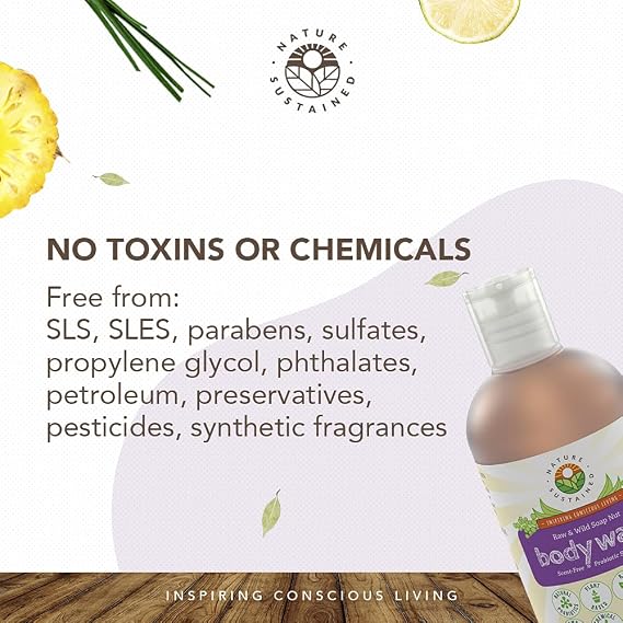 Nature Sustained Lemongrass Organic Body Wash - All Natural Probiotic Soothing Skin Care Body Soap & Face Wash - Raw Wildcrafted Hydrating Sulfate Free Mild Bodywash for Sensitive & Dry Skin - 9 Oz